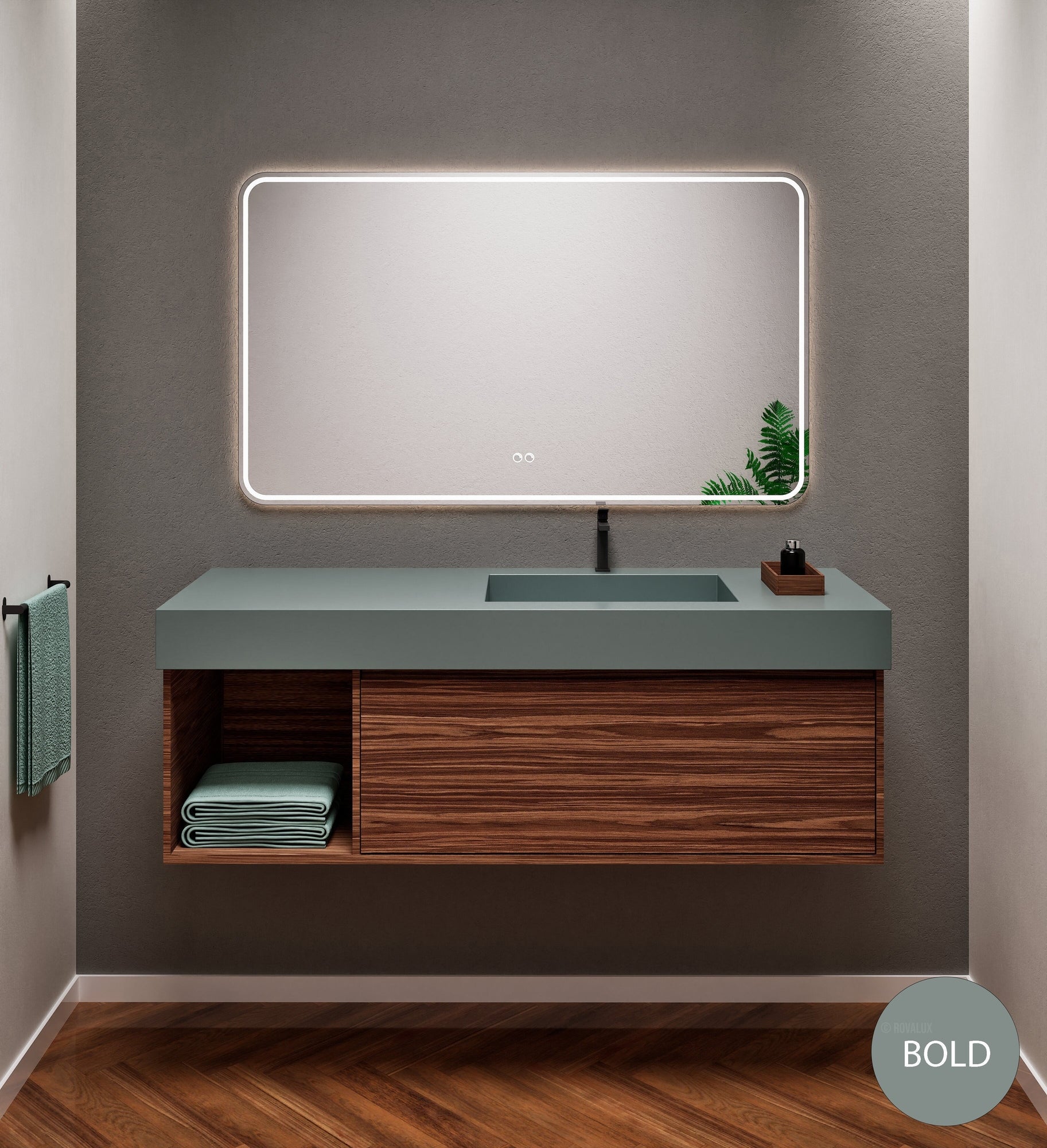 Aurora Frame – Corian® Basin with 1 Drawer and Side Shelf - ROVALUX