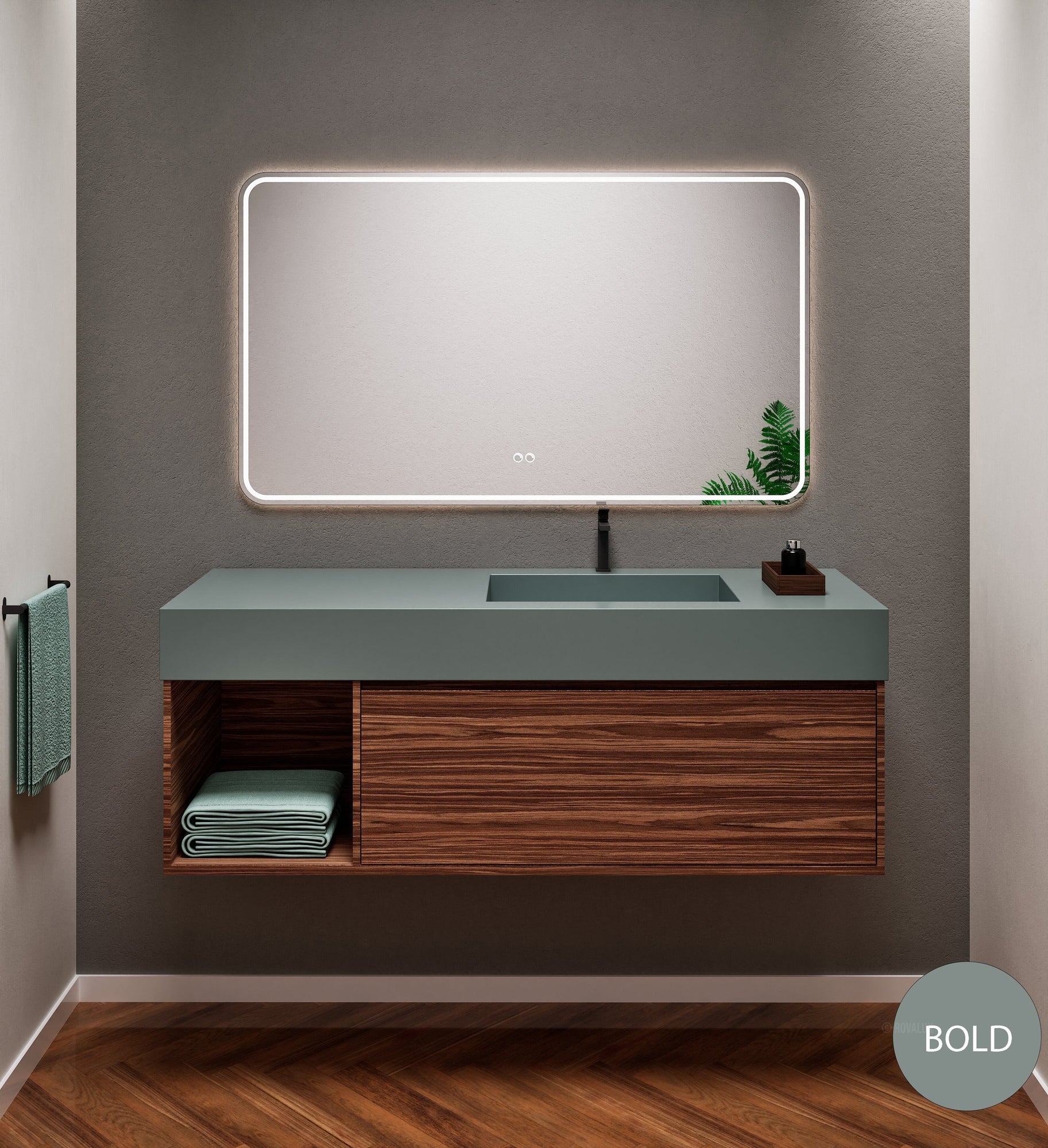 Aurora Frame – Corian® Basin with 1 Drawer and Side Shelf - ROVALUX