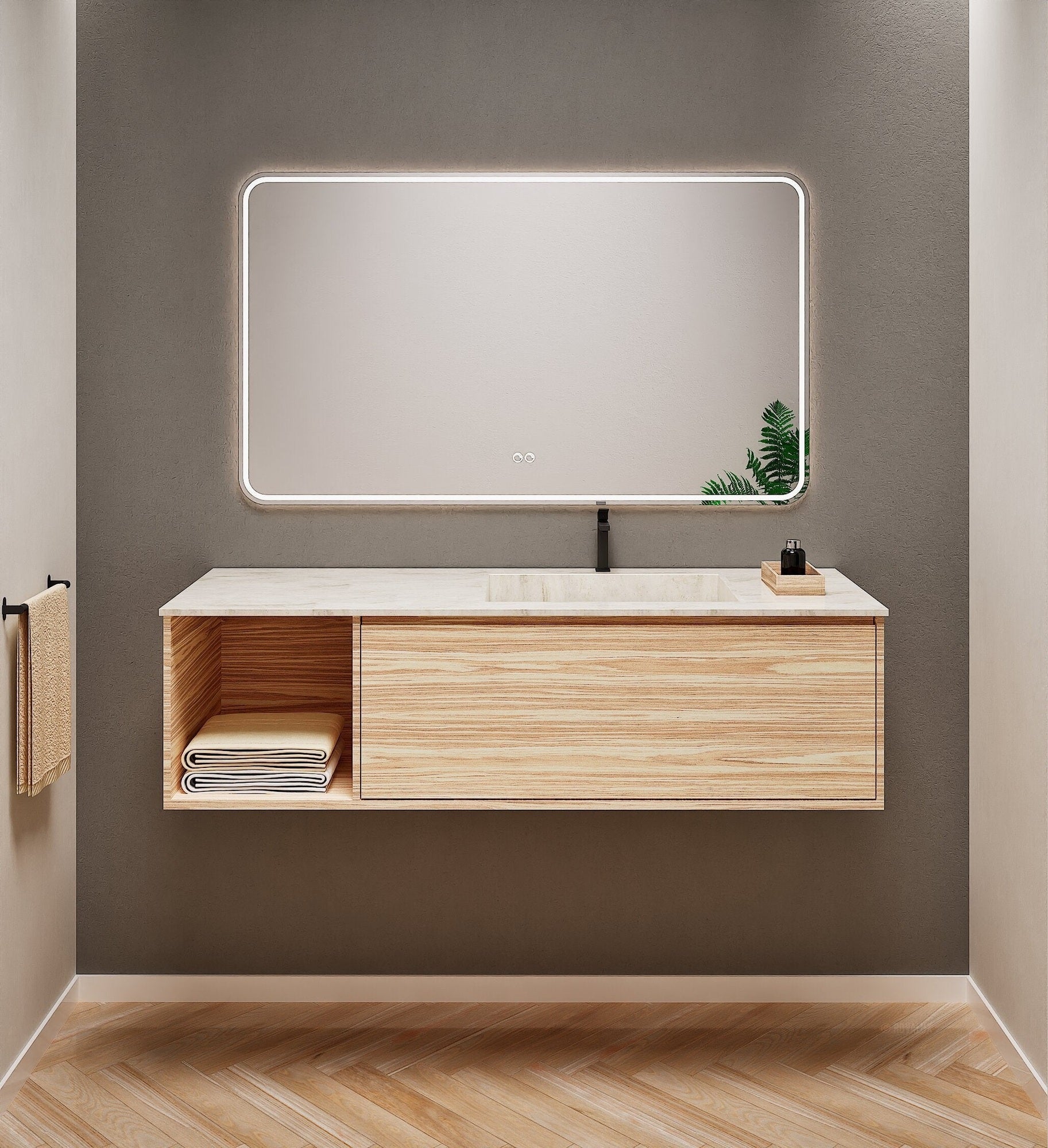 Aurora Frame – Corian® Basin with 1 Drawer and Side Shelf - ROVALUX