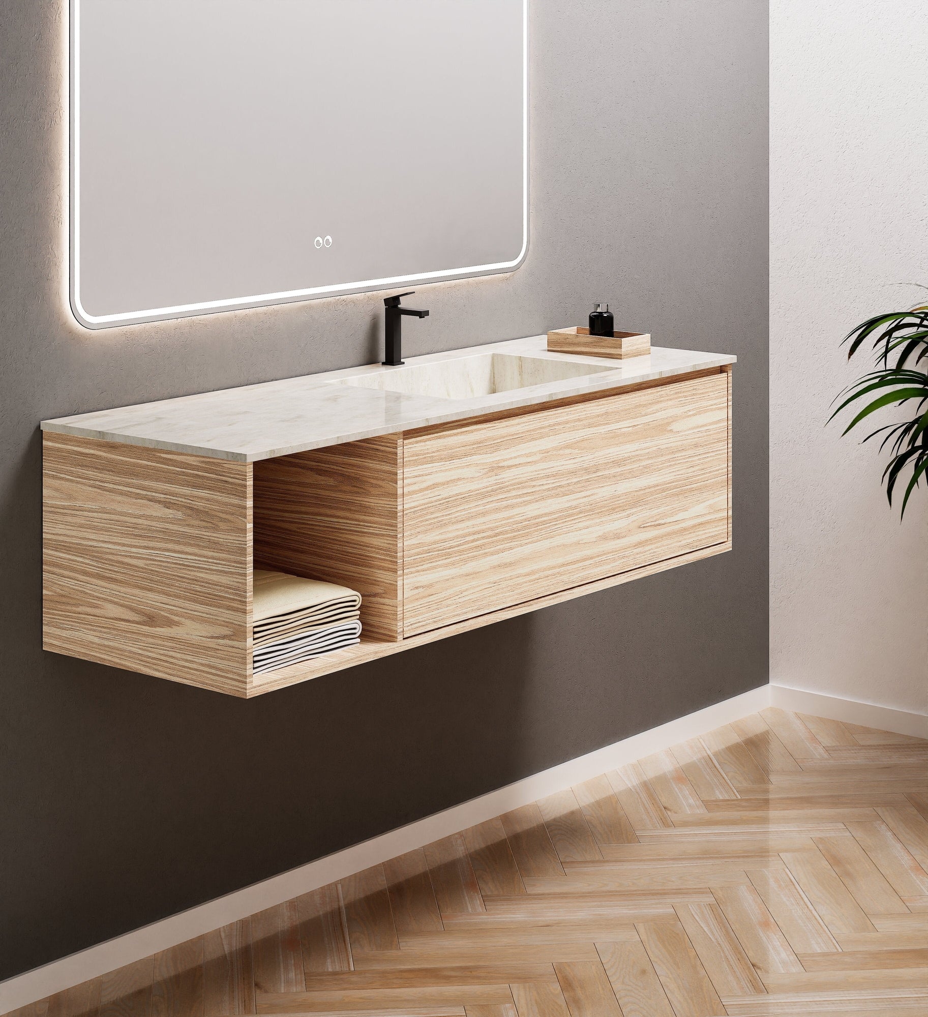 Aurora Frame – Corian® Basin with 1 Drawer and Side Shelf - ROVALUX