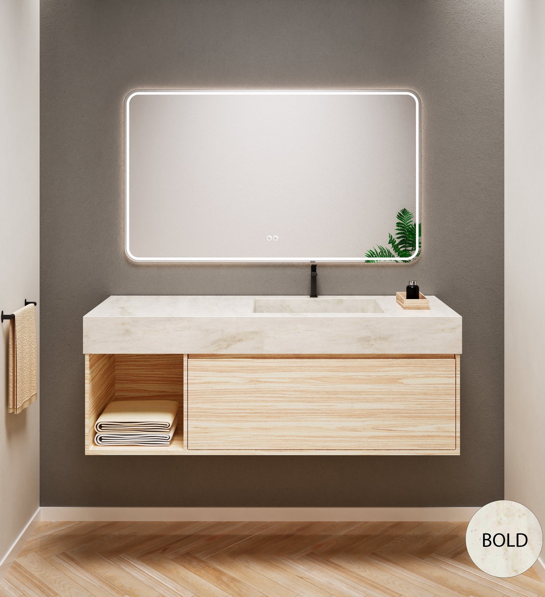 Aurora Frame – Corian® Basin with 1 Drawer and Side Shelf - ROVALUX