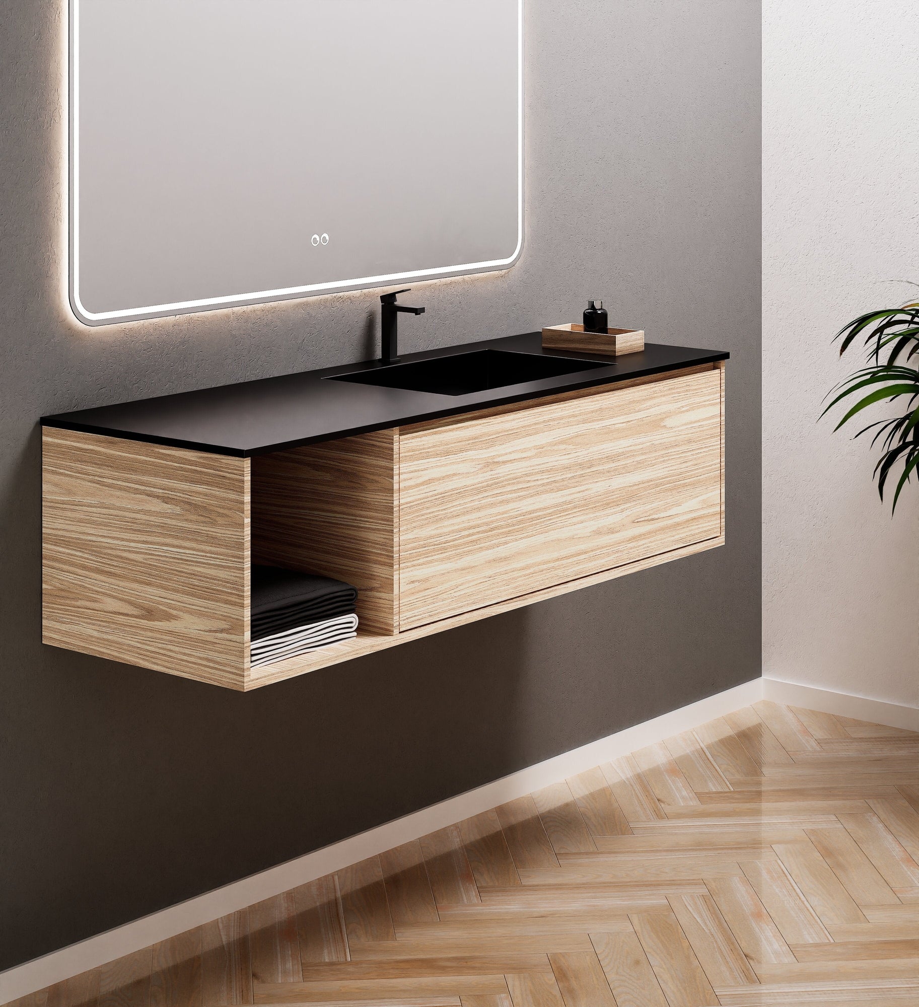 Aurora Frame – Corian® Basin with 1 Drawer and Side Shelf - ROVALUX