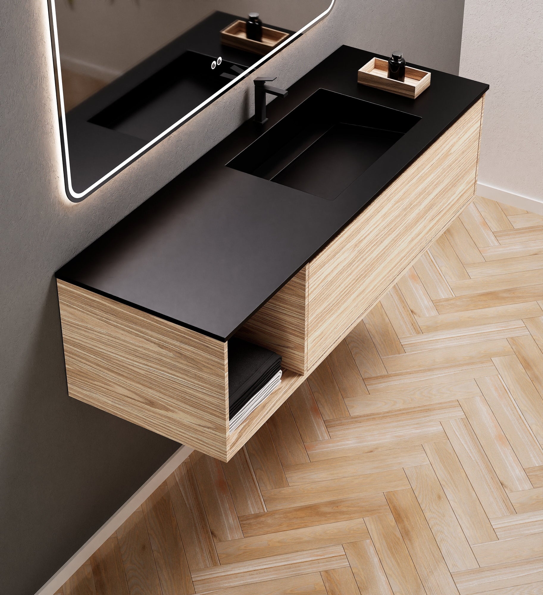 Aurora Frame – Corian® Basin with 1 Drawer and Side Shelf - ROVALUX