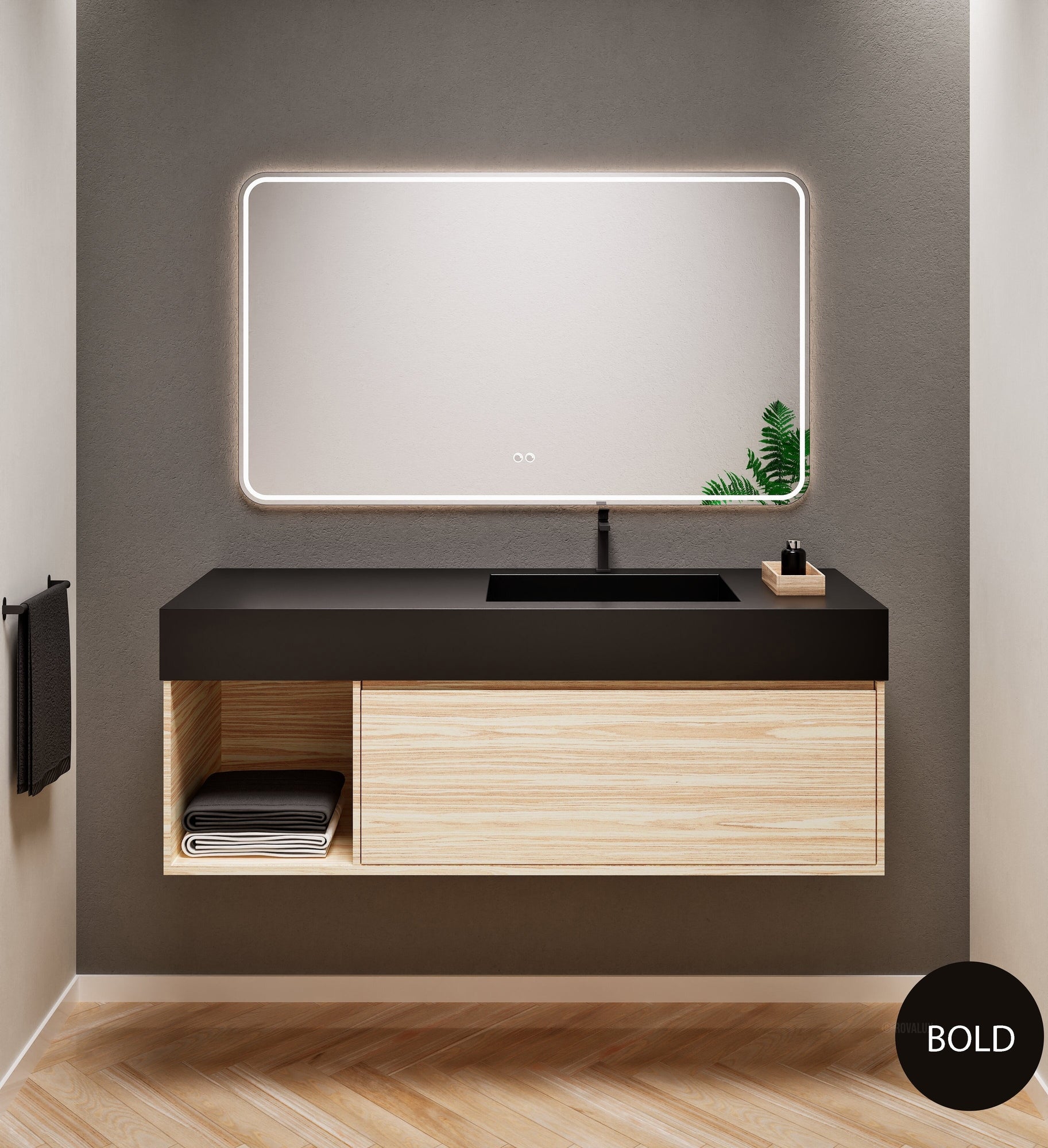 Aurora Frame – Corian® Basin with 1 Drawer and Side Shelf - ROVALUX