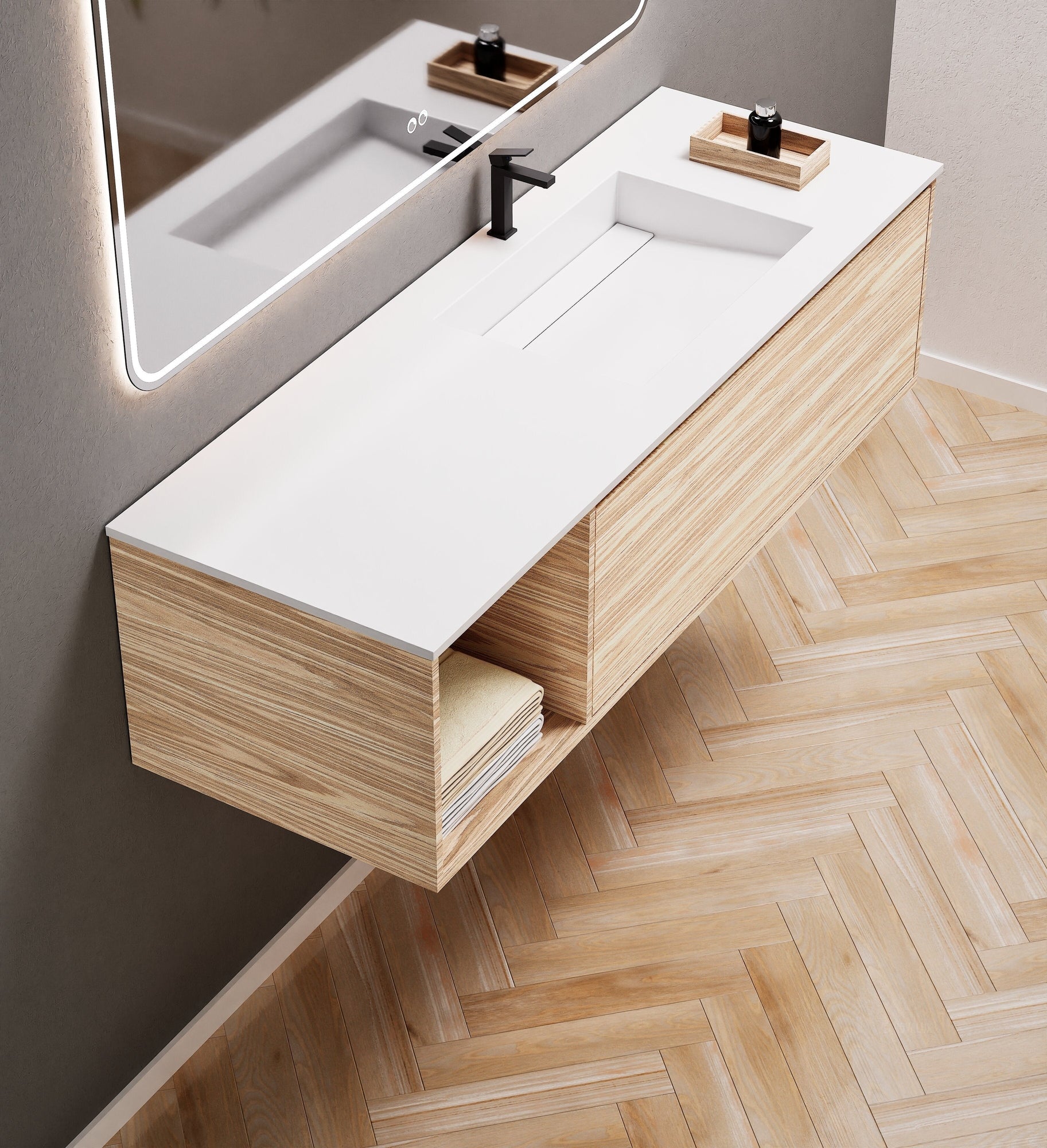 Aurora Frame – Corian® Basin with 1 Drawer and Side Shelf - ROVALUX