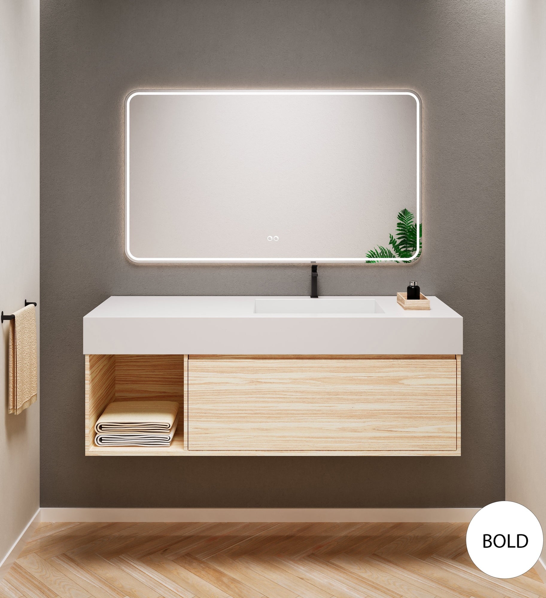 Aurora Frame – Corian® Basin with 1 Drawer and Side Shelf - ROVALUX