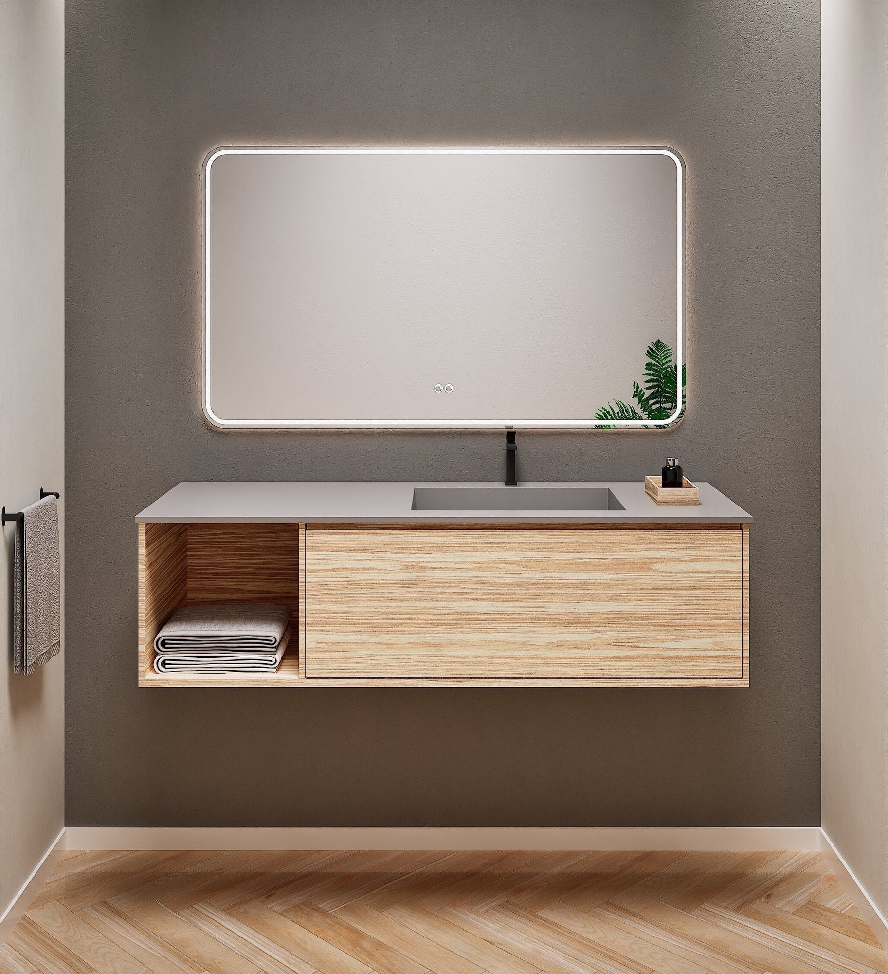 Aurora Frame – Corian® Basin with 1 Drawer and Side Shelf - ROVALUX