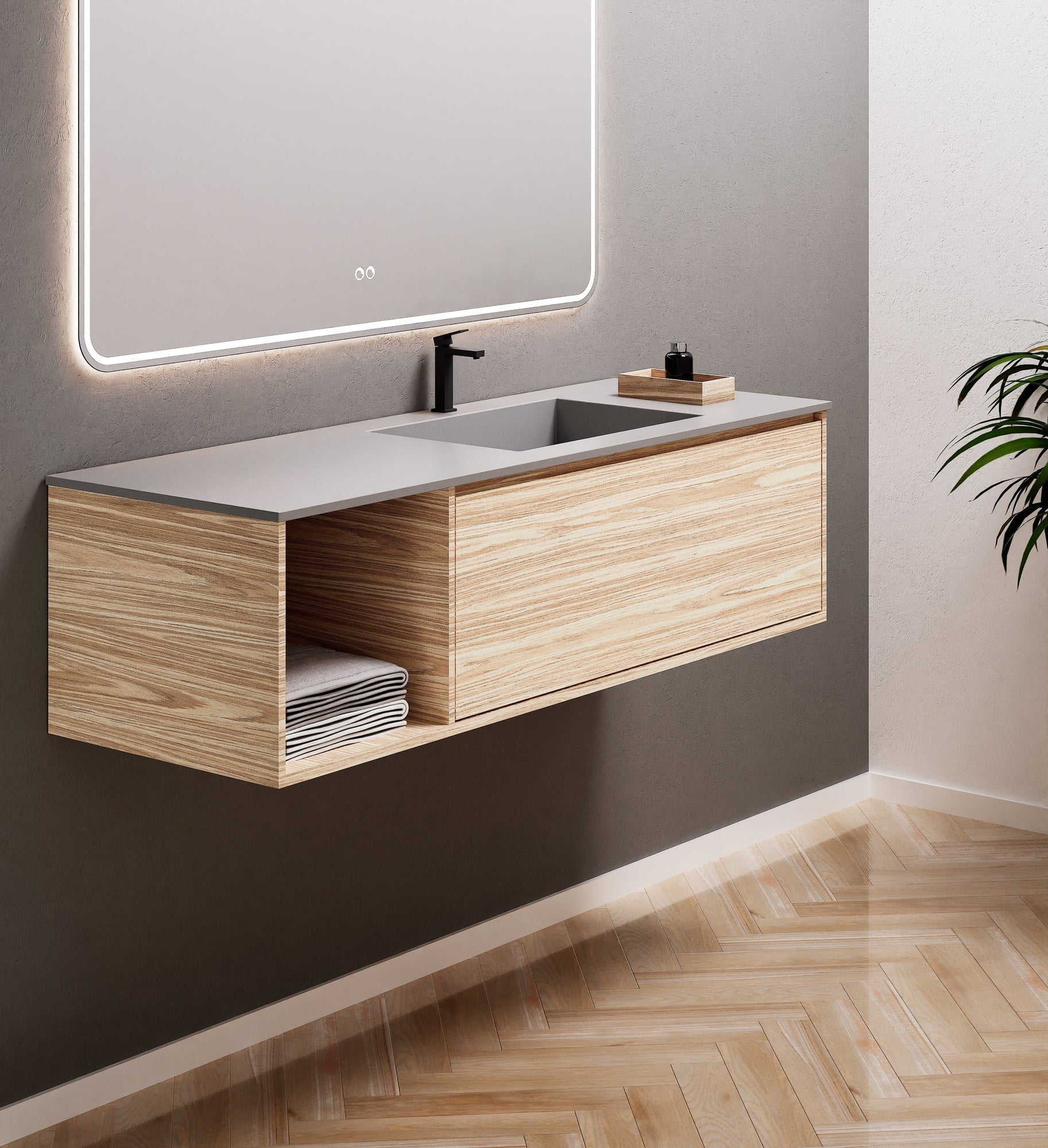 Aurora Frame – Corian® Basin with 1 Drawer and Side Shelf - ROVALUX