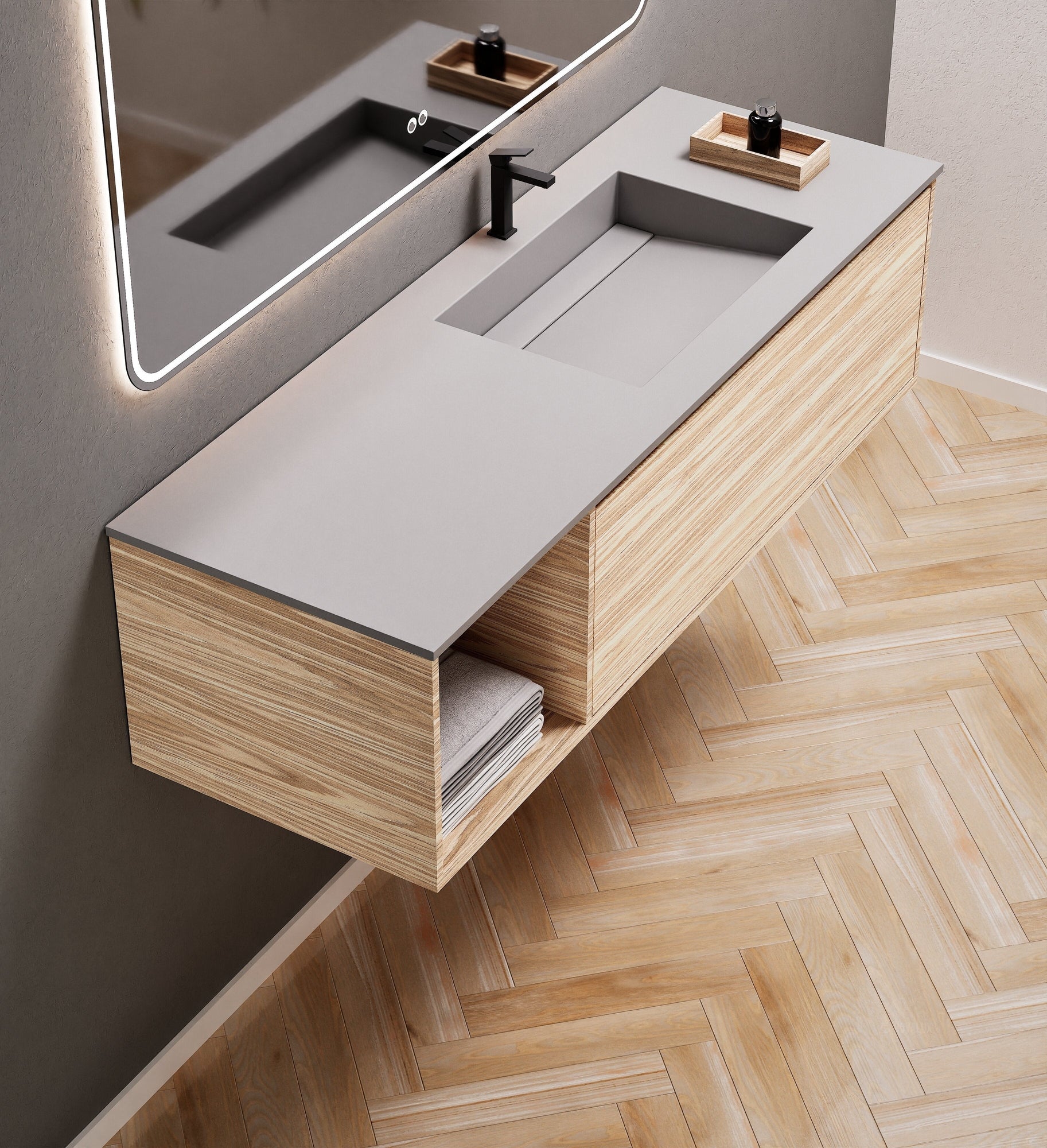 Aurora Frame – Corian® Basin with 1 Drawer and Side Shelf - ROVALUX