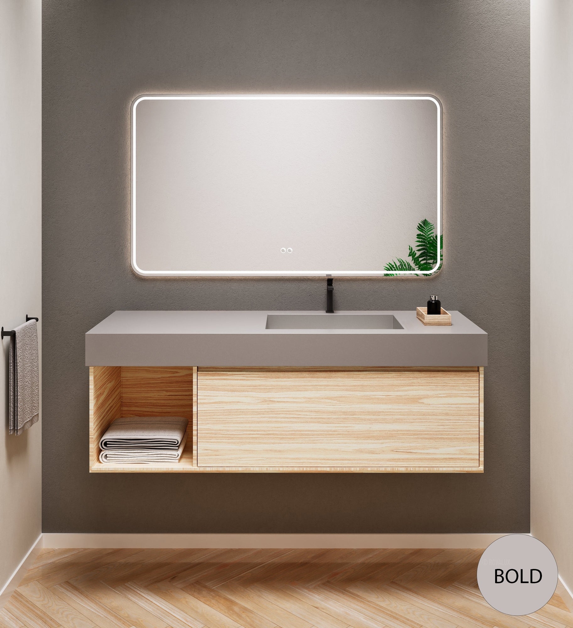 Aurora Frame – Corian® Basin with 1 Drawer and Side Shelf - ROVALUX