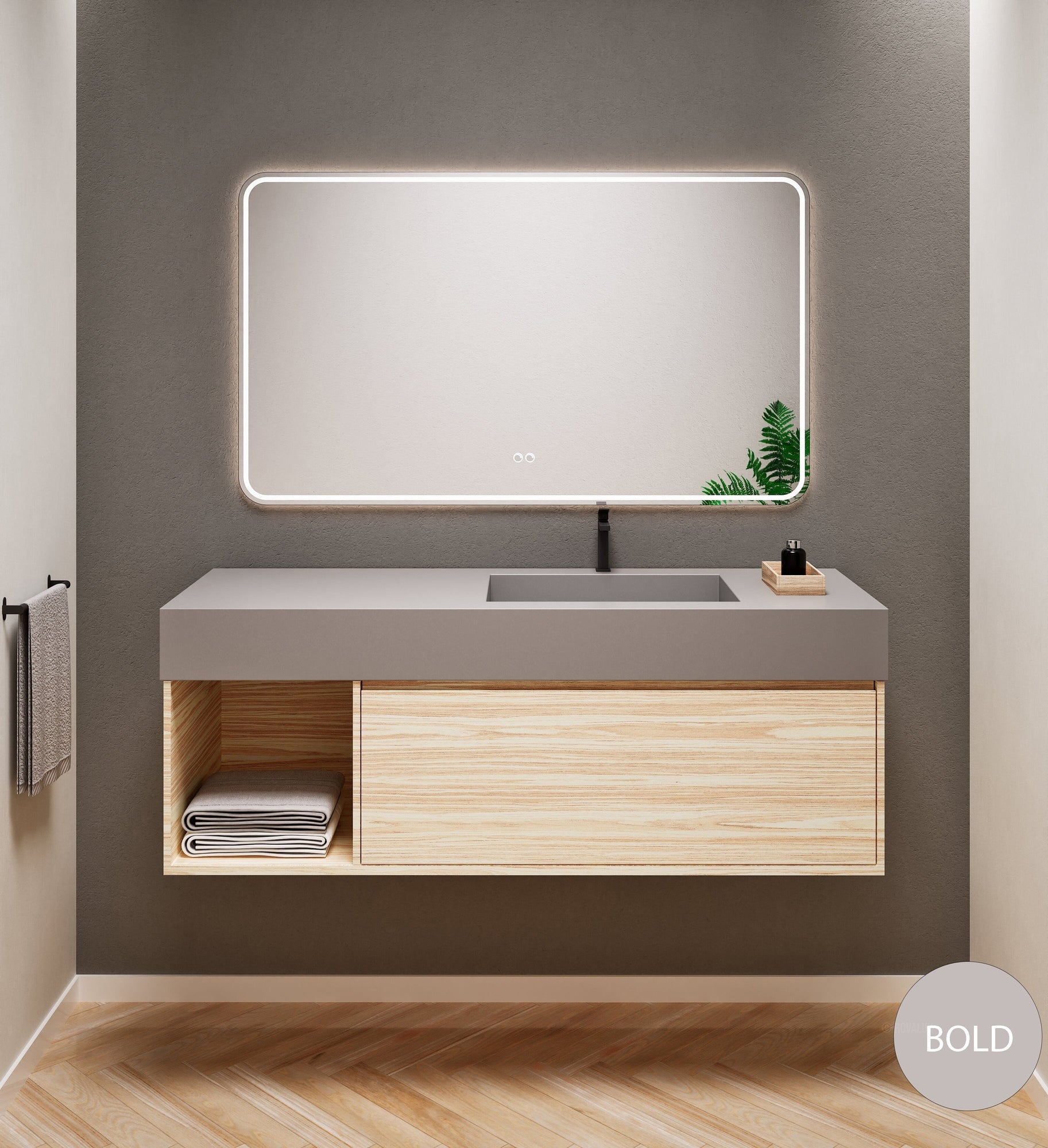 Aurora Frame – Corian® Basin with 1 Drawer and Side Shelf - ROVALUX