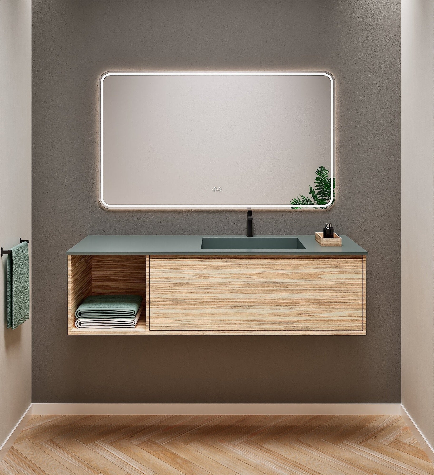 Aurora Frame – Corian® Basin with 1 Drawer and Side Shelf - ROVALUX