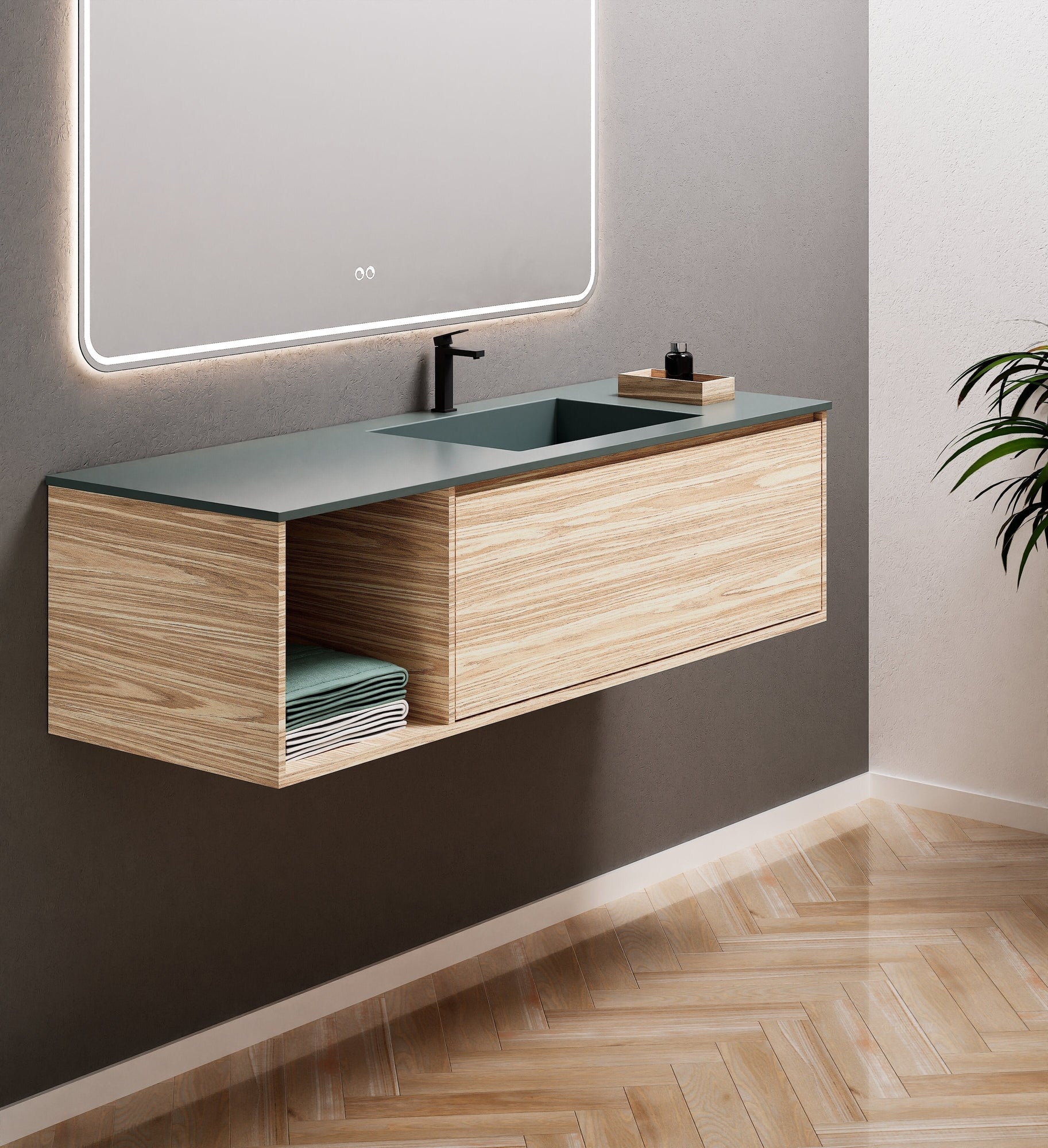 Aurora Frame – Corian® Basin with 1 Drawer and Side Shelf - ROVALUX