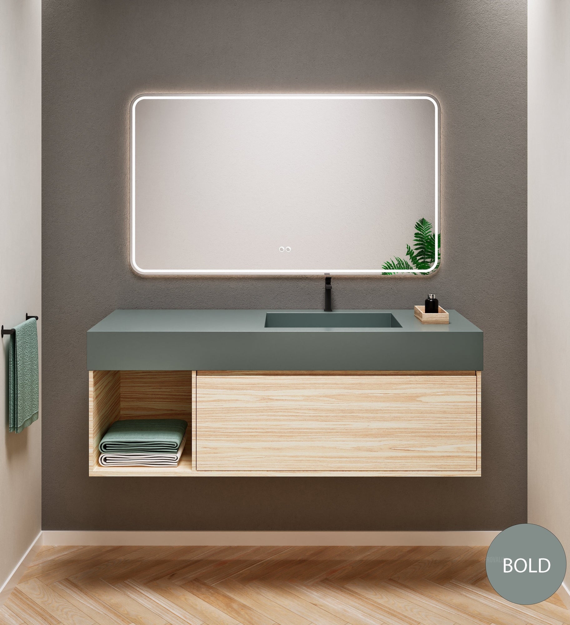 Aurora Frame – Corian® Basin with 1 Drawer and Side Shelf - ROVALUX