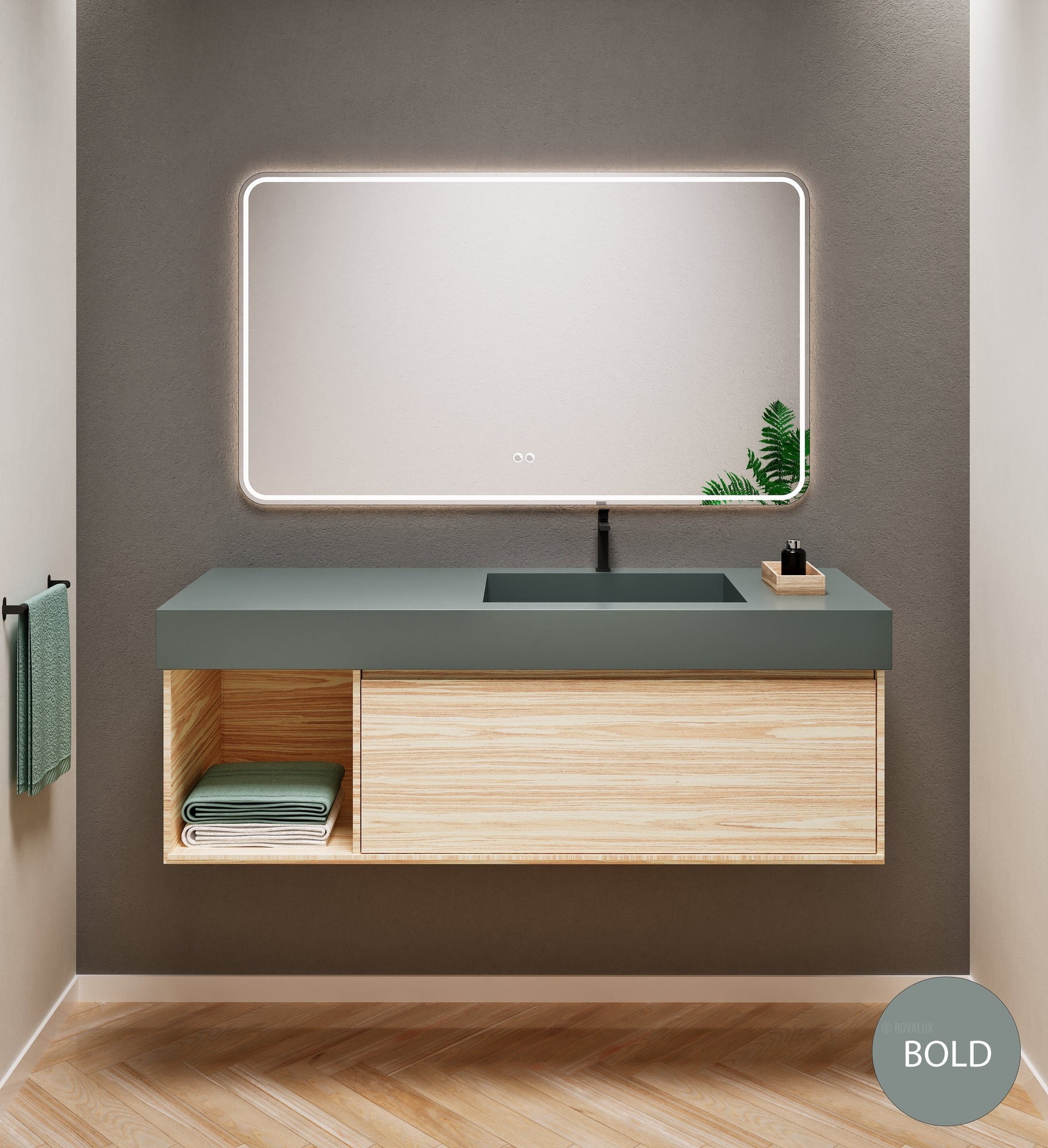 Aurora Frame – Corian® Basin with 1 Drawer and Side Shelf - ROVALUX