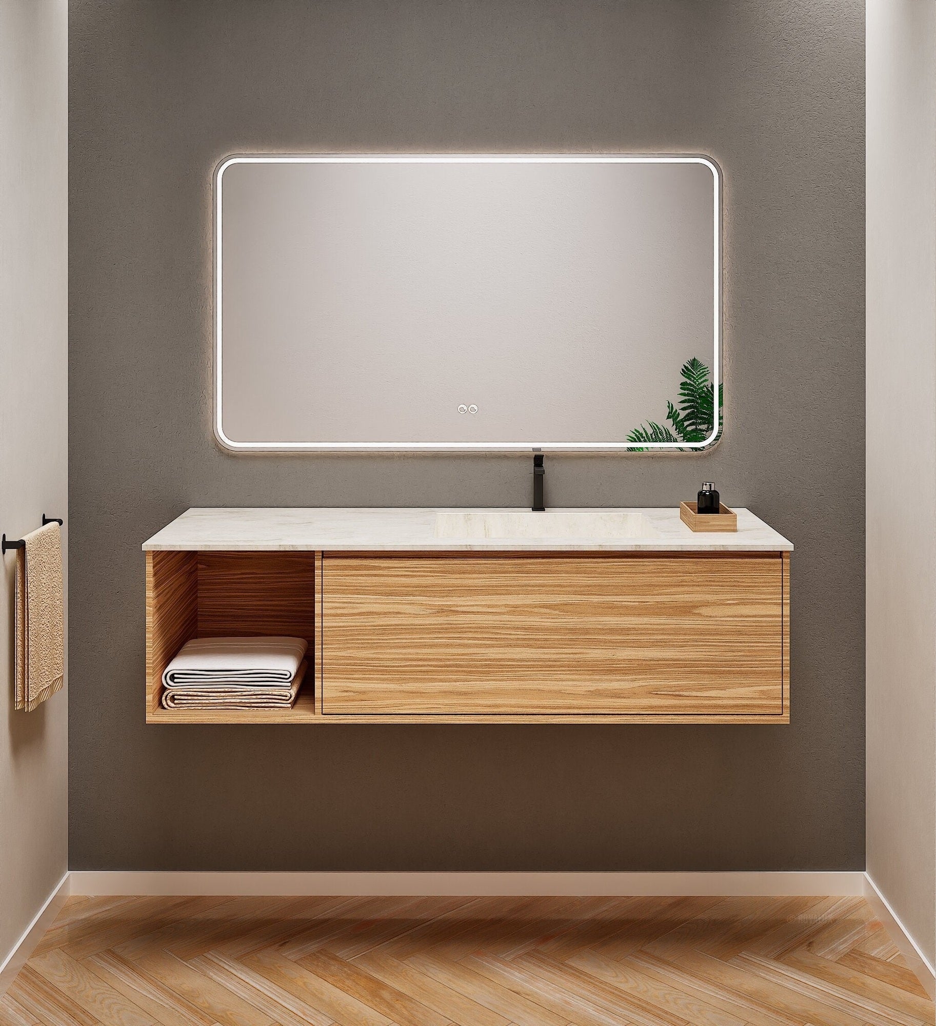 Aurora Frame – Corian® Basin with 1 Drawer and Side Shelf - ROVALUX