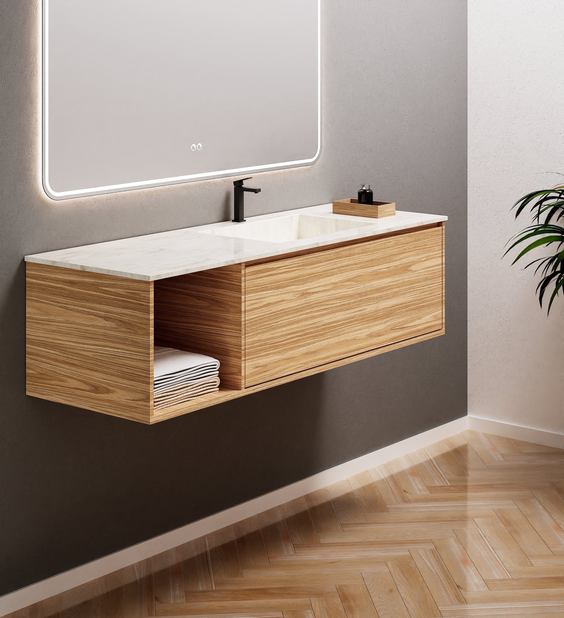 Aurora Frame – Corian® Basin with 1 Drawer and Side Shelf - ROVALUX