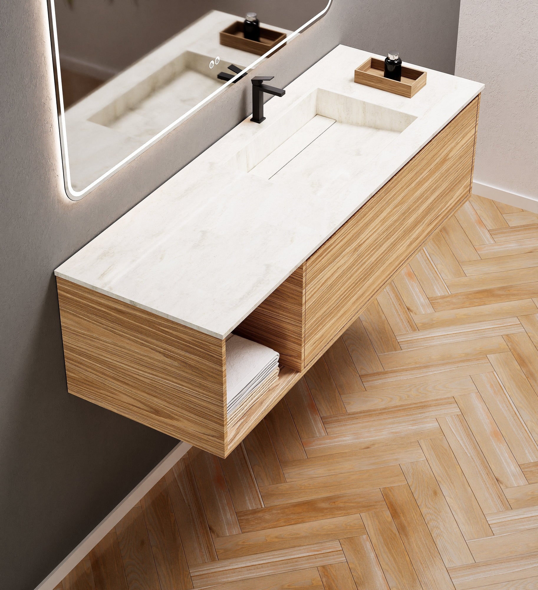 Aurora Frame – Corian® Basin with 1 Drawer and Side Shelf - ROVALUX