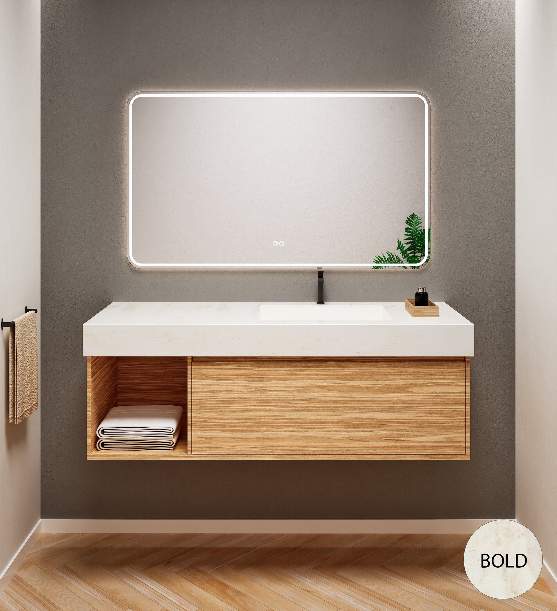 Aurora Frame – Corian® Basin with 1 Drawer and Side Shelf - ROVALUX