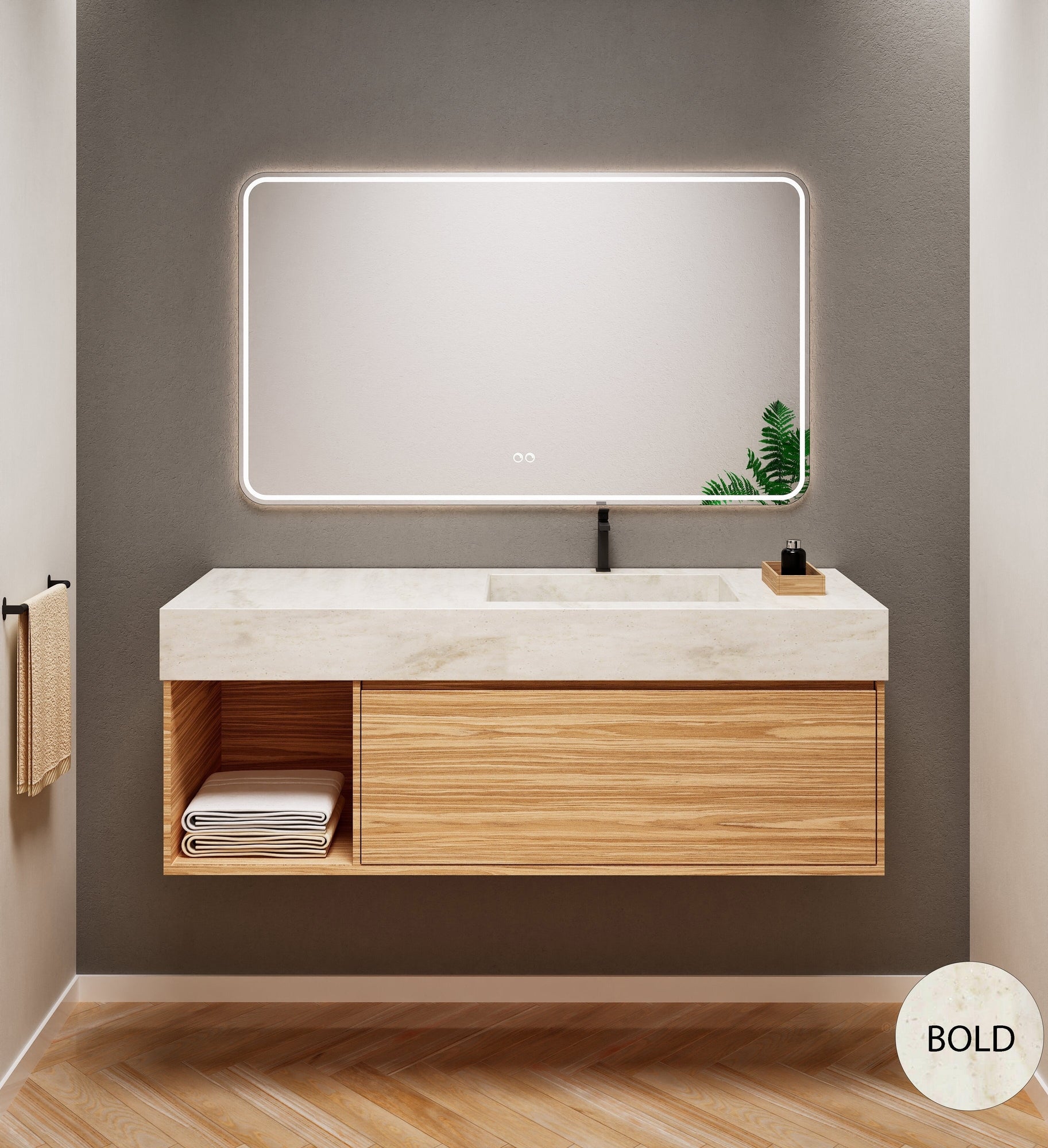 Aurora Frame – Corian® Basin with 1 Drawer and Side Shelf - ROVALUX