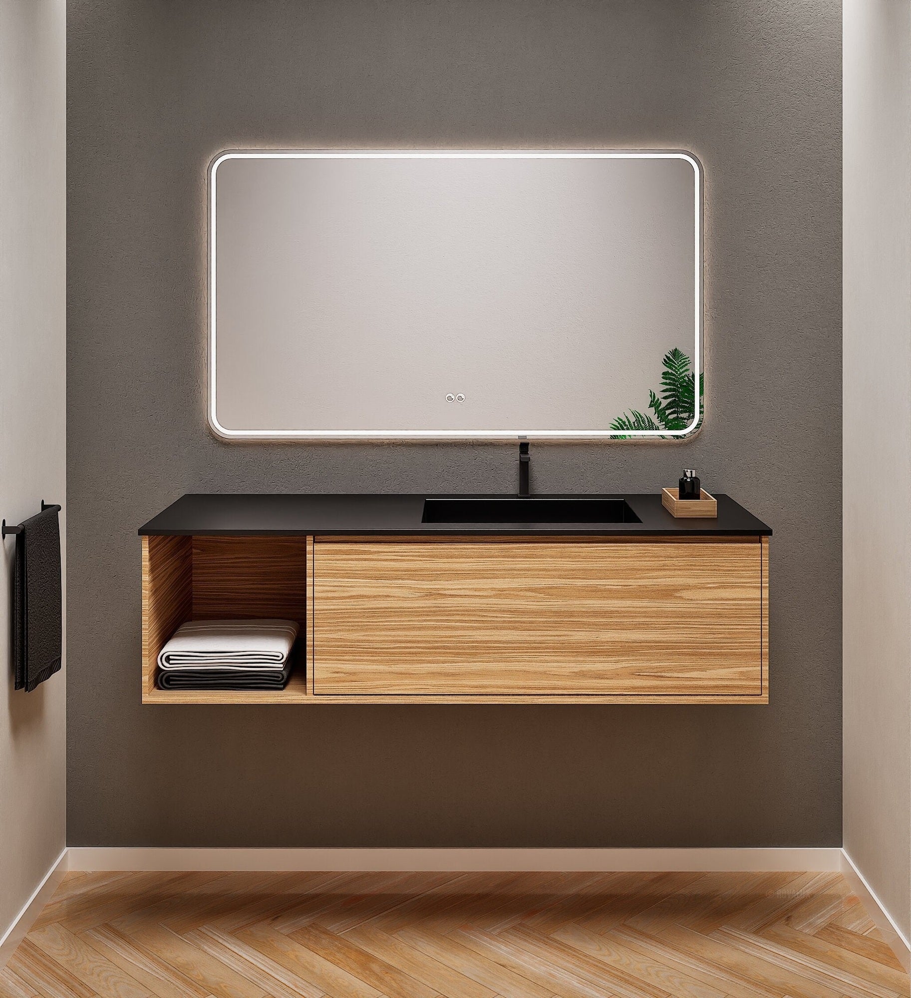 Aurora Frame – Corian® Basin with 1 Drawer and Side Shelf - ROVALUX