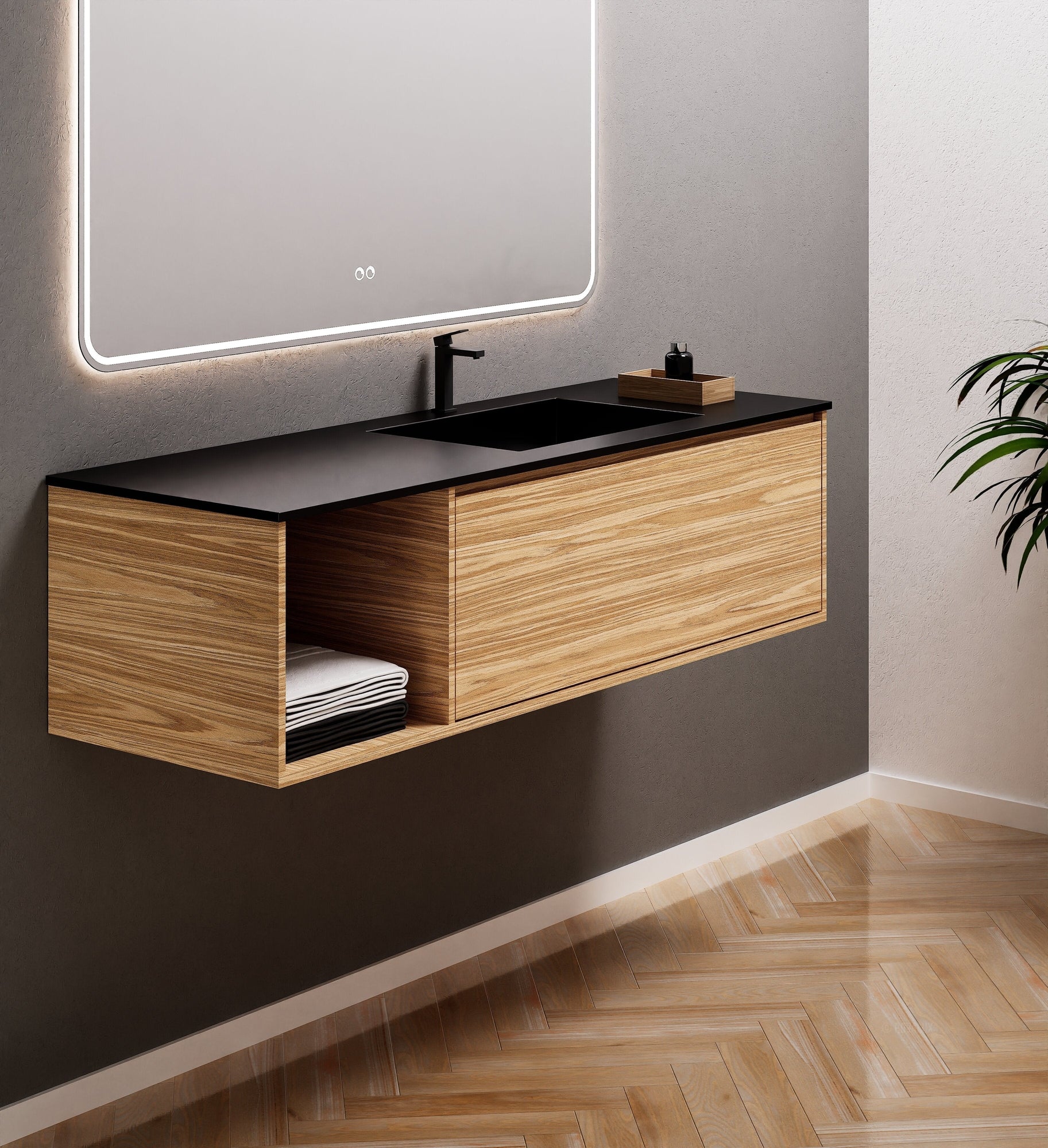 Aurora Frame – Corian® Basin with 1 Drawer and Side Shelf - ROVALUX