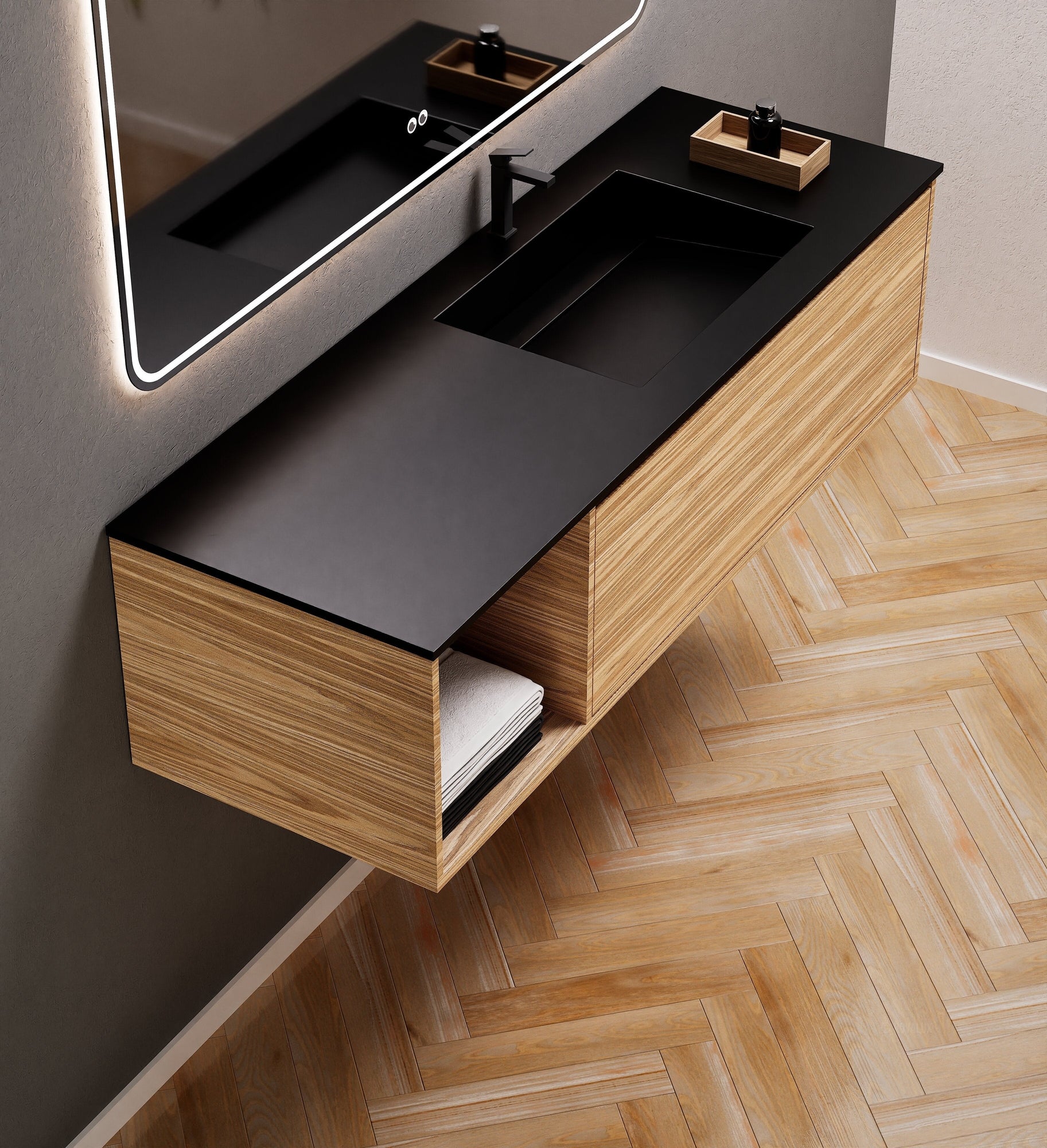 Aurora Frame – Corian® Basin with 1 Drawer and Side Shelf - ROVALUX