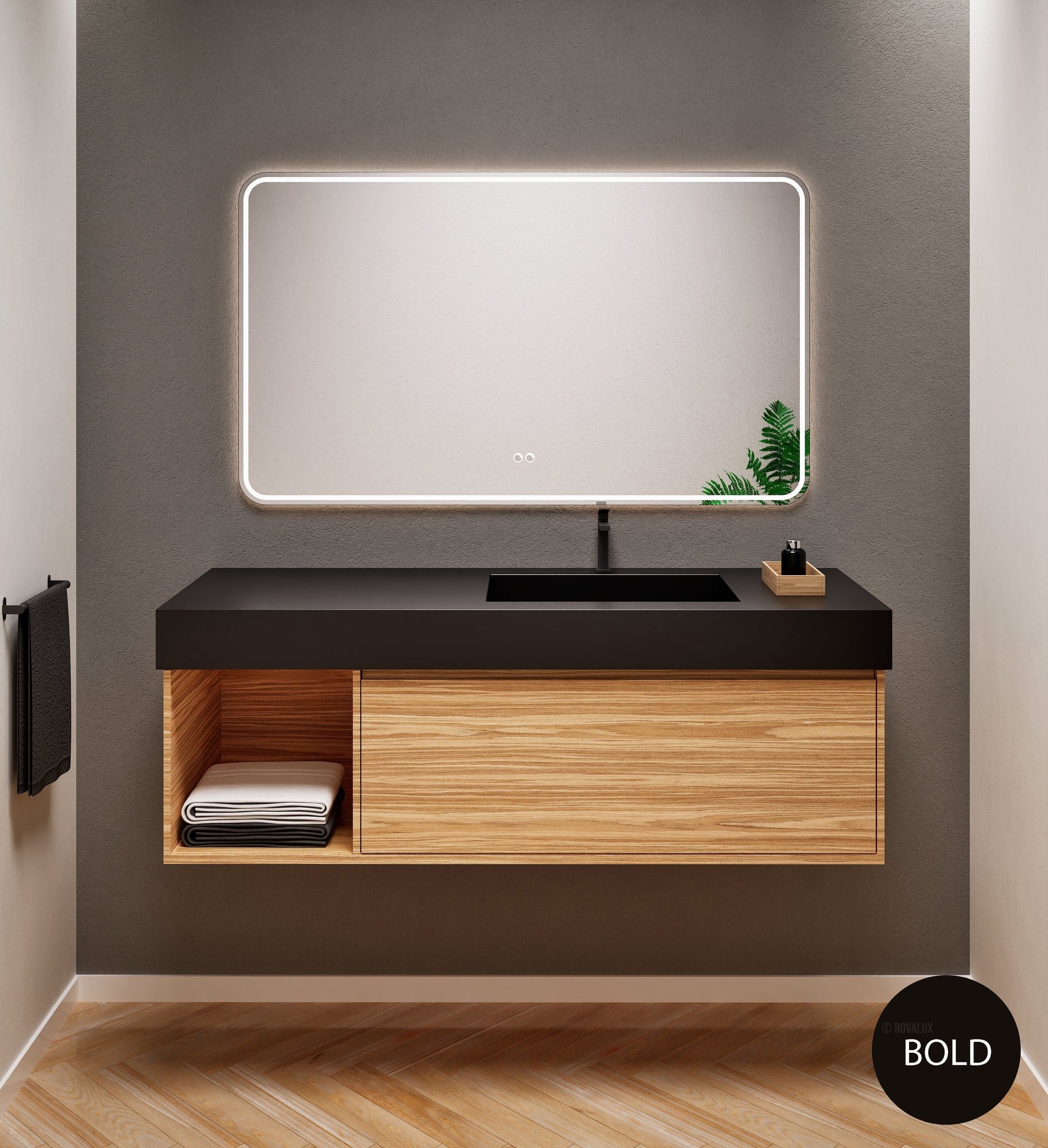 Aurora Frame – Corian® Basin with 1 Drawer and Side Shelf - ROVALUX