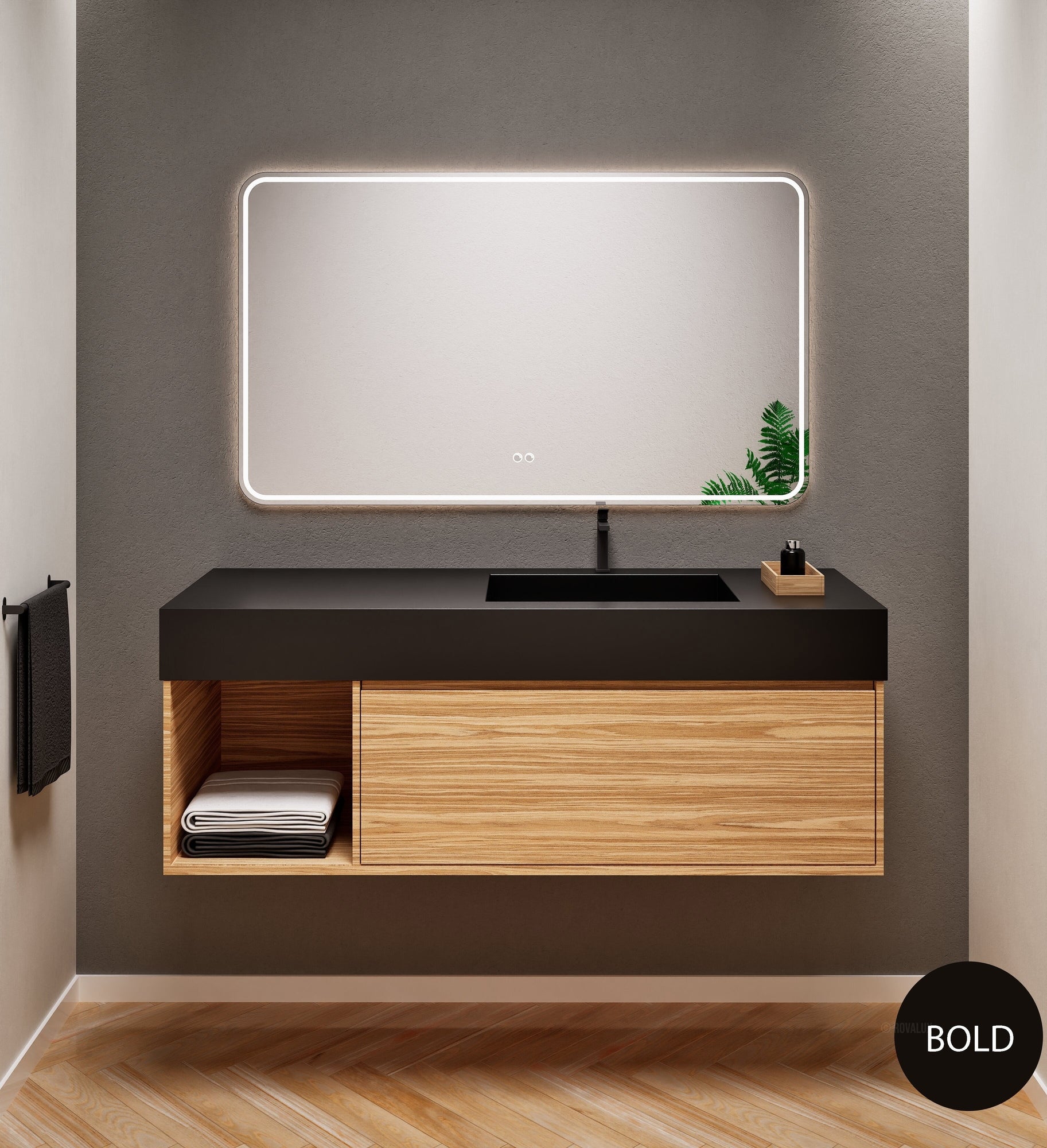 Aurora Frame – Corian® Basin with 1 Drawer and Side Shelf - ROVALUX