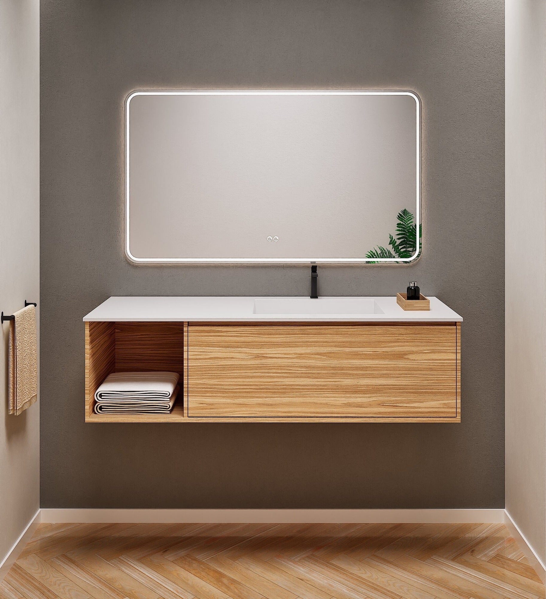 Aurora Frame – Corian® Basin with 1 Drawer and Side Shelf - ROVALUX