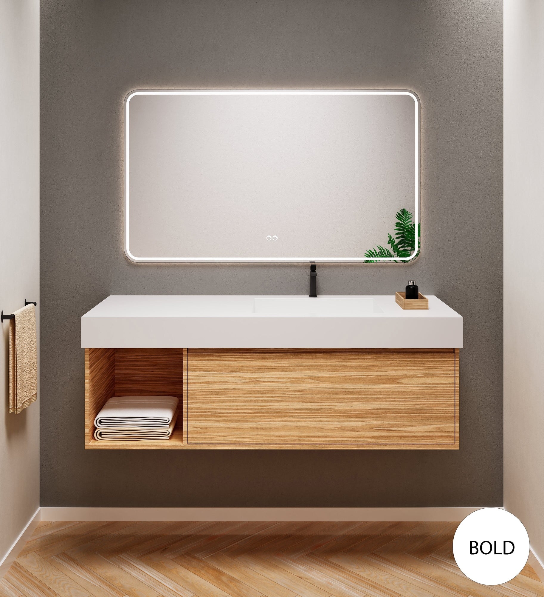 Aurora Frame – Corian® Basin with 1 Drawer and Side Shelf - ROVALUX