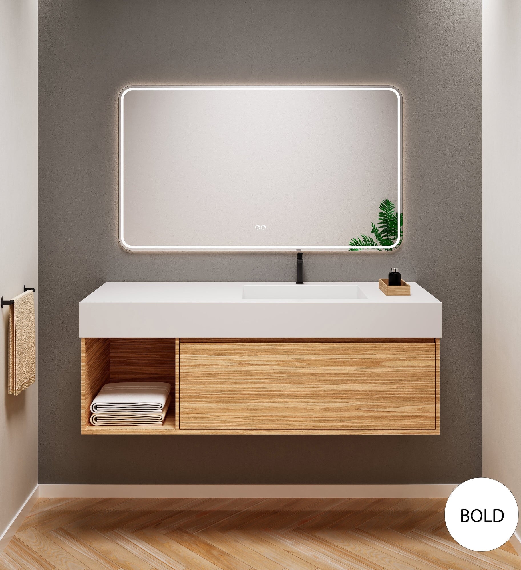 Aurora Frame – Corian® Basin with 1 Drawer and Side Shelf - ROVALUX