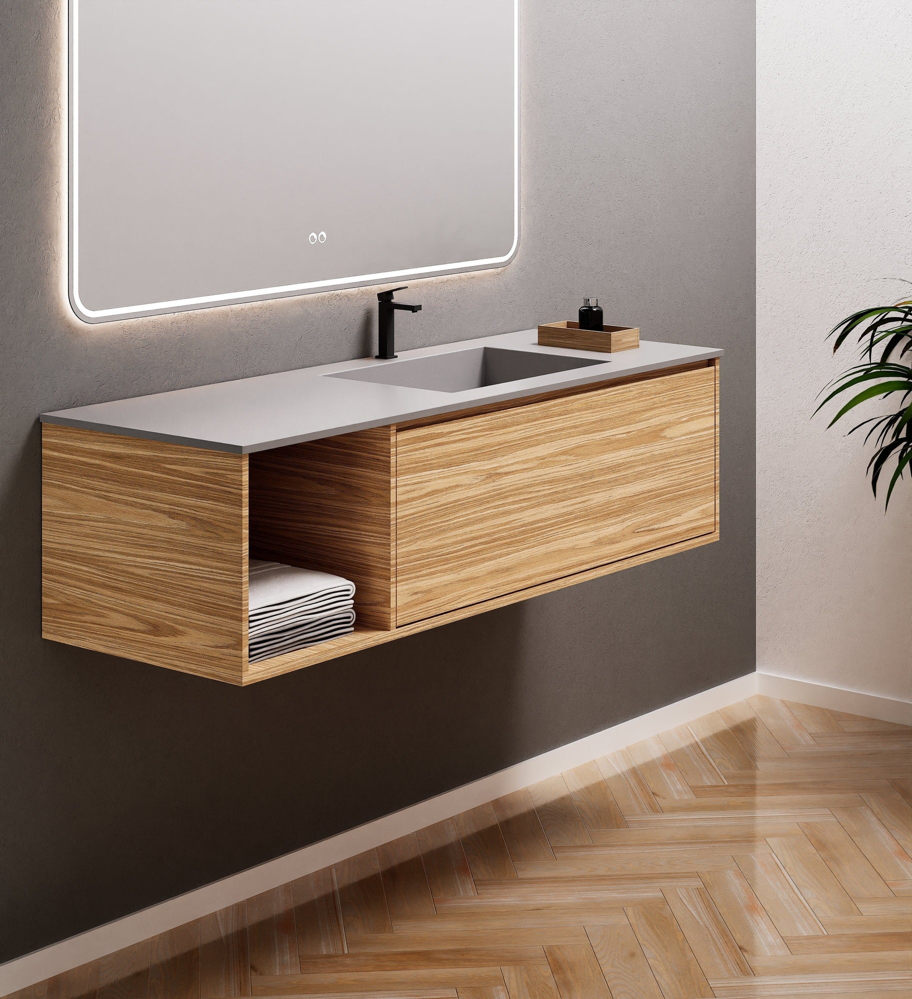 Aurora Frame – Corian® Basin with 1 Drawer and Side Shelf - ROVALUX