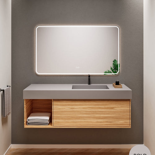 Aurora Frame – Corian® Basin with 1 Drawer and Side Shelf - ROVALUX