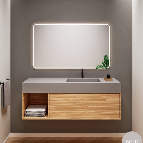 Aurora Frame – Corian® Basin with 1 Drawer and Side Shelf - ROVALUX