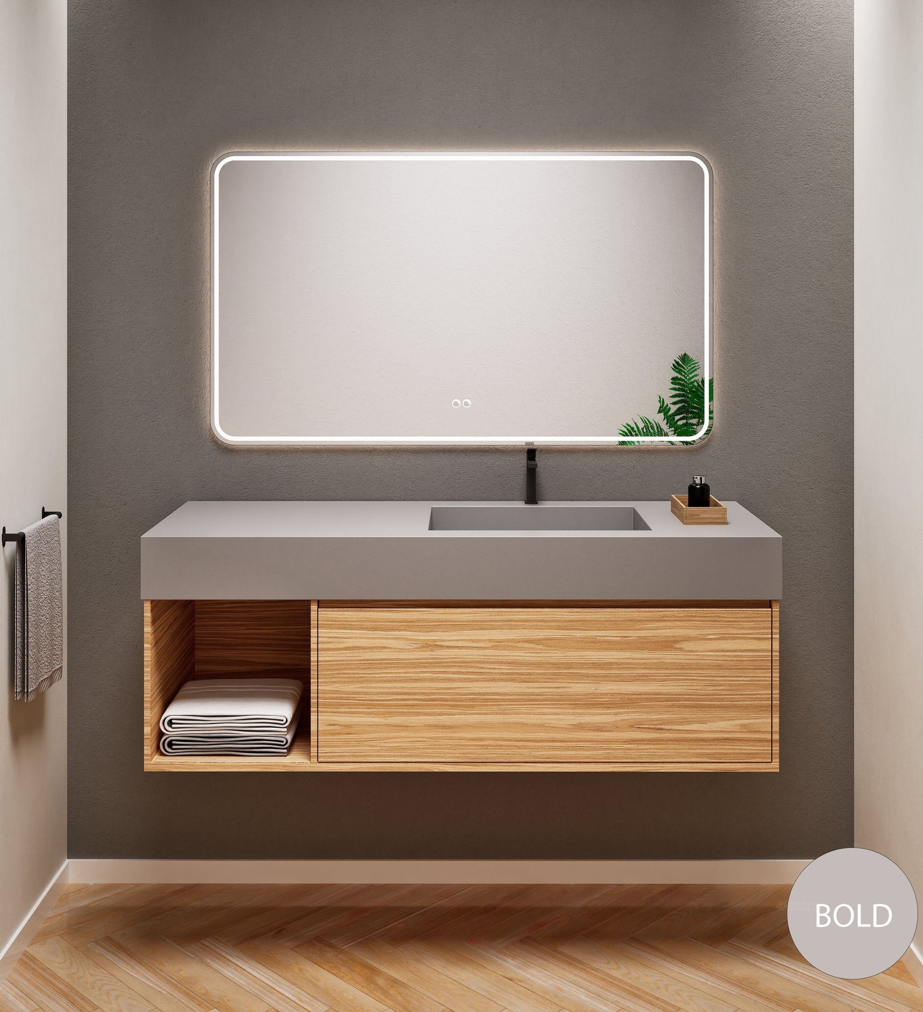 Aurora Frame – Corian® Basin with 1 Drawer and Side Shelf - ROVALUX