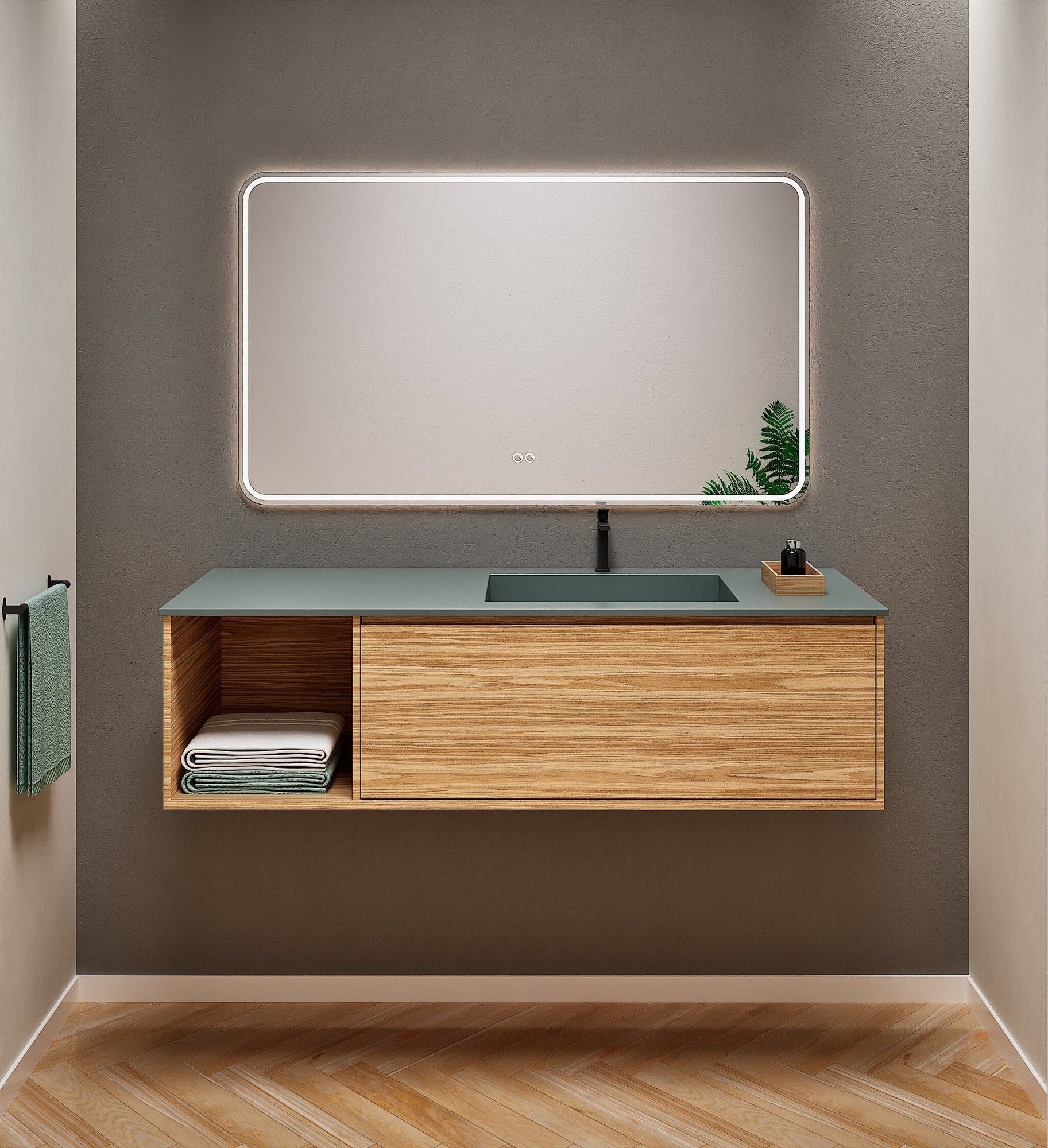 Aurora Frame – Corian® Basin with 1 Drawer and Side Shelf - ROVALUX