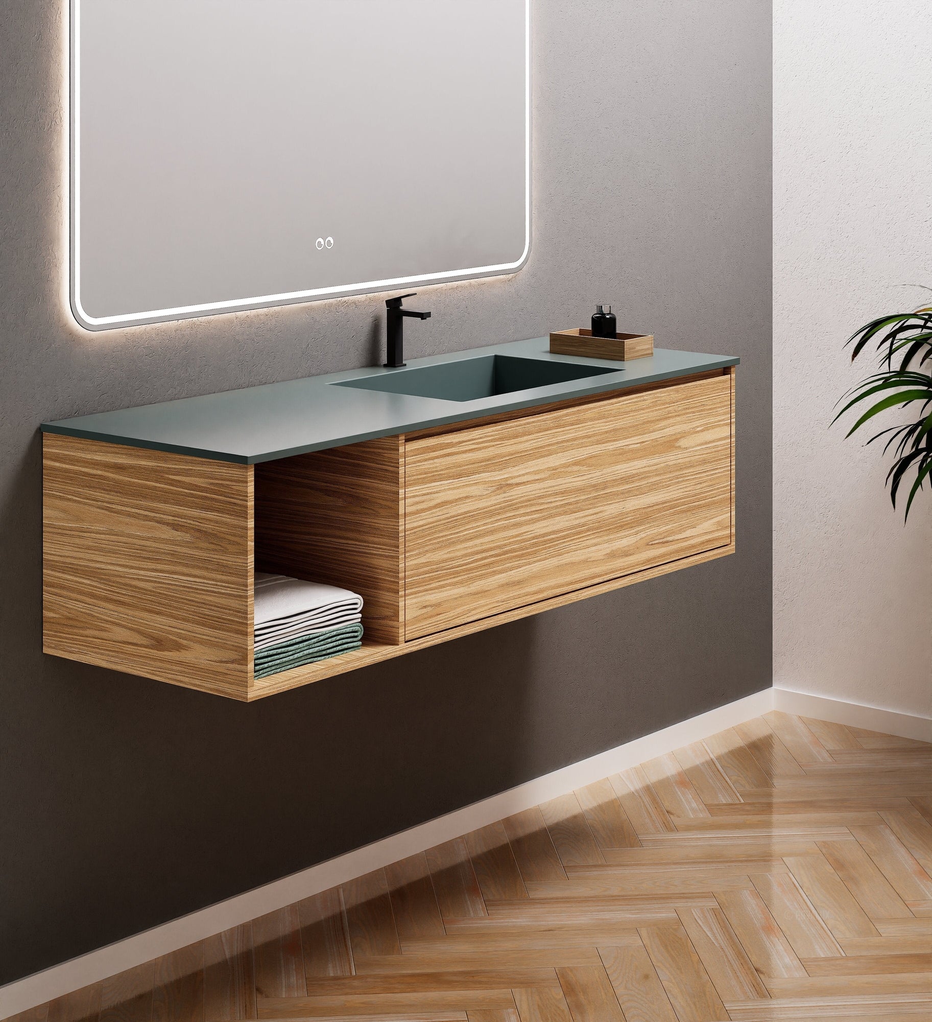 Aurora Frame – Corian® Basin with 1 Drawer and Side Shelf - ROVALUX