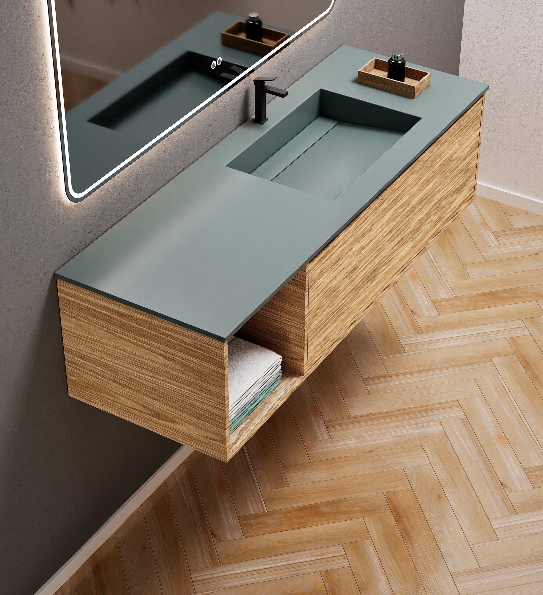 Aurora Frame – Corian® Basin with 1 Drawer and Side Shelf - ROVALUX