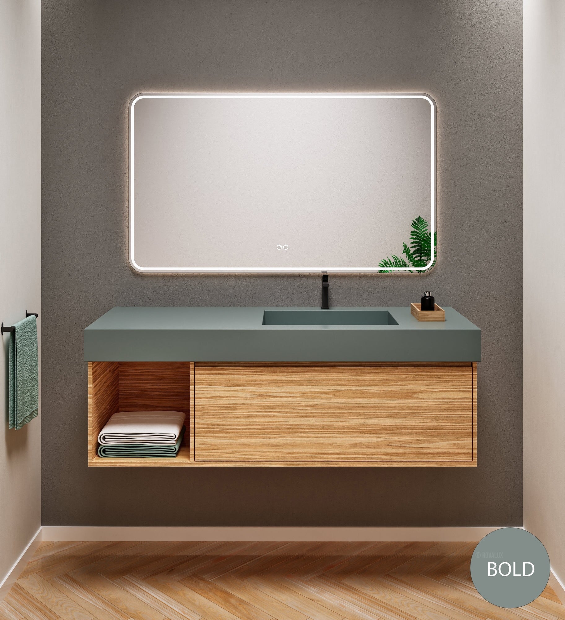 Aurora Frame – Corian® Basin with 1 Drawer and Side Shelf - ROVALUX