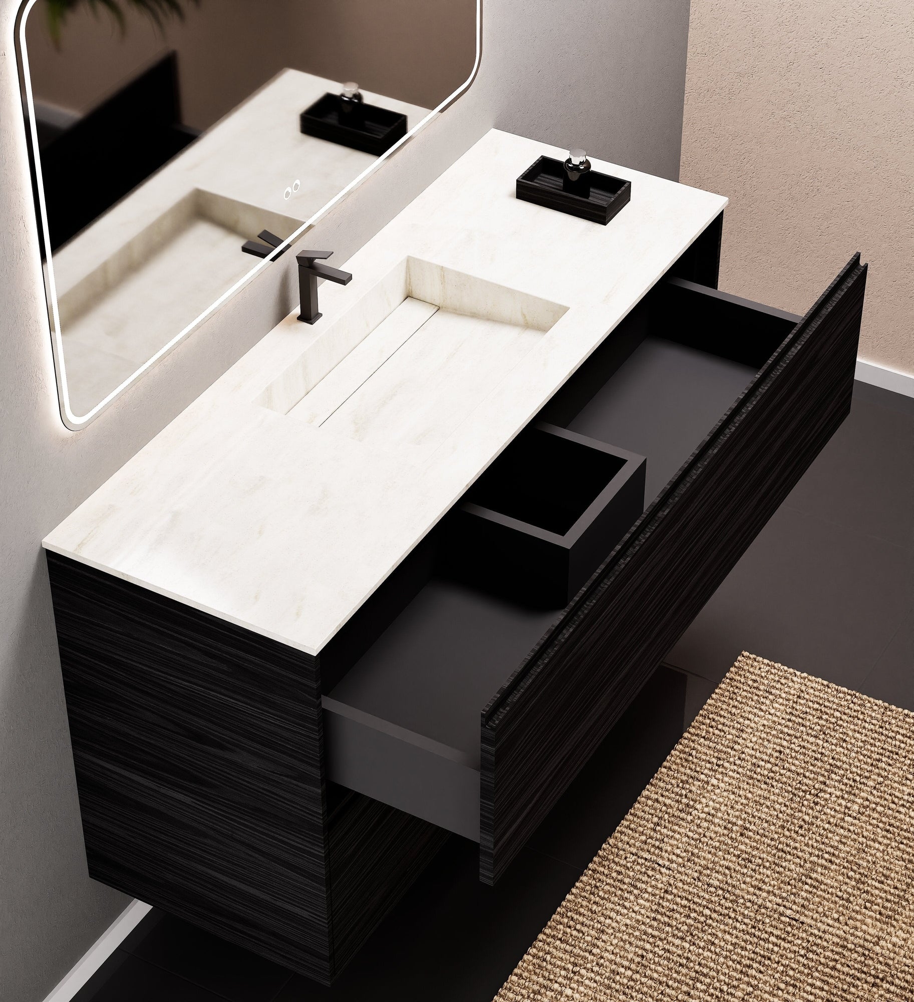 Aurora Frame – Corian® Basin with 2 Stacked Drawers - ROVALUX