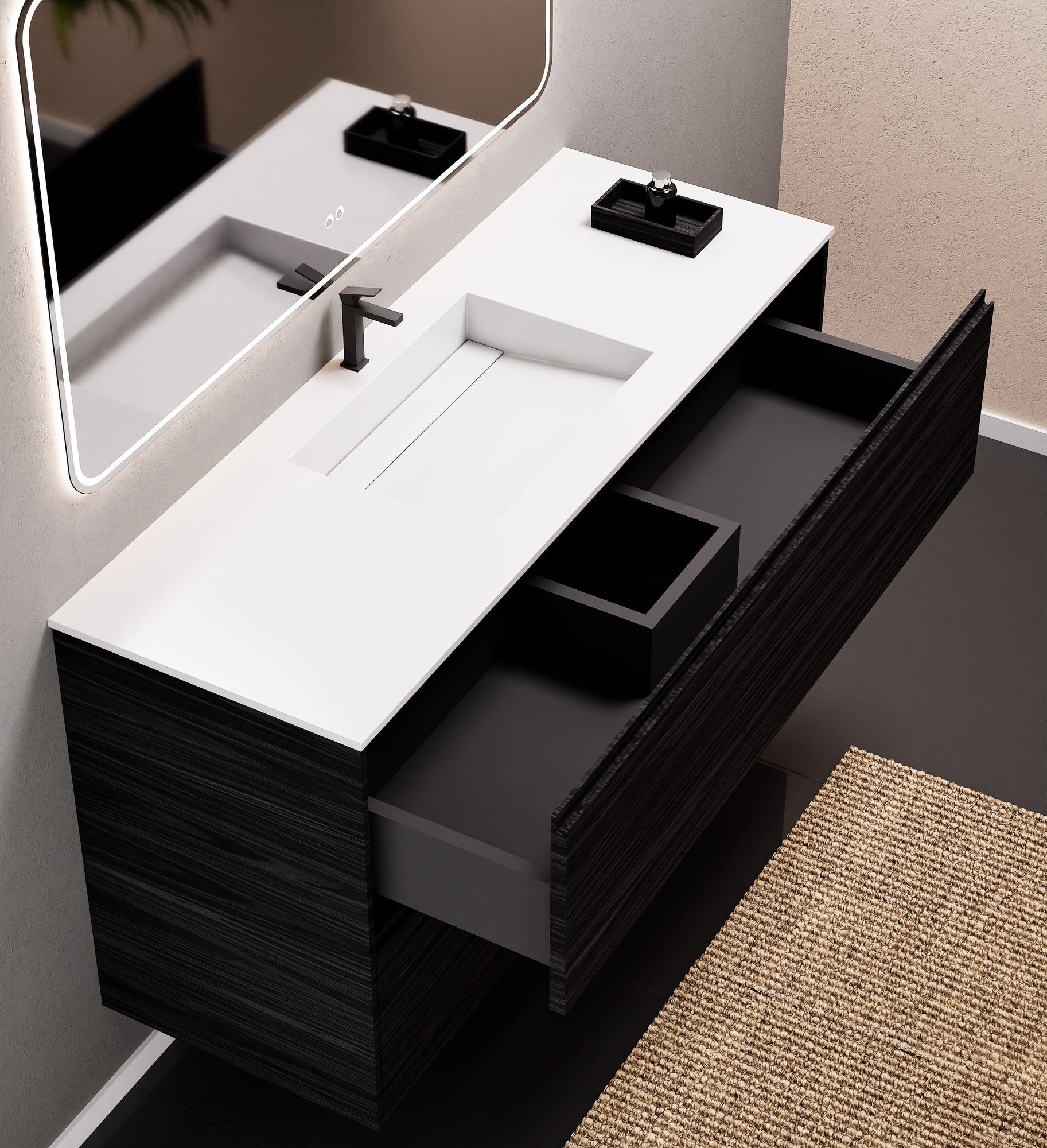 Aurora Frame – Corian® Basin with 2 Stacked Drawers - ROVALUX