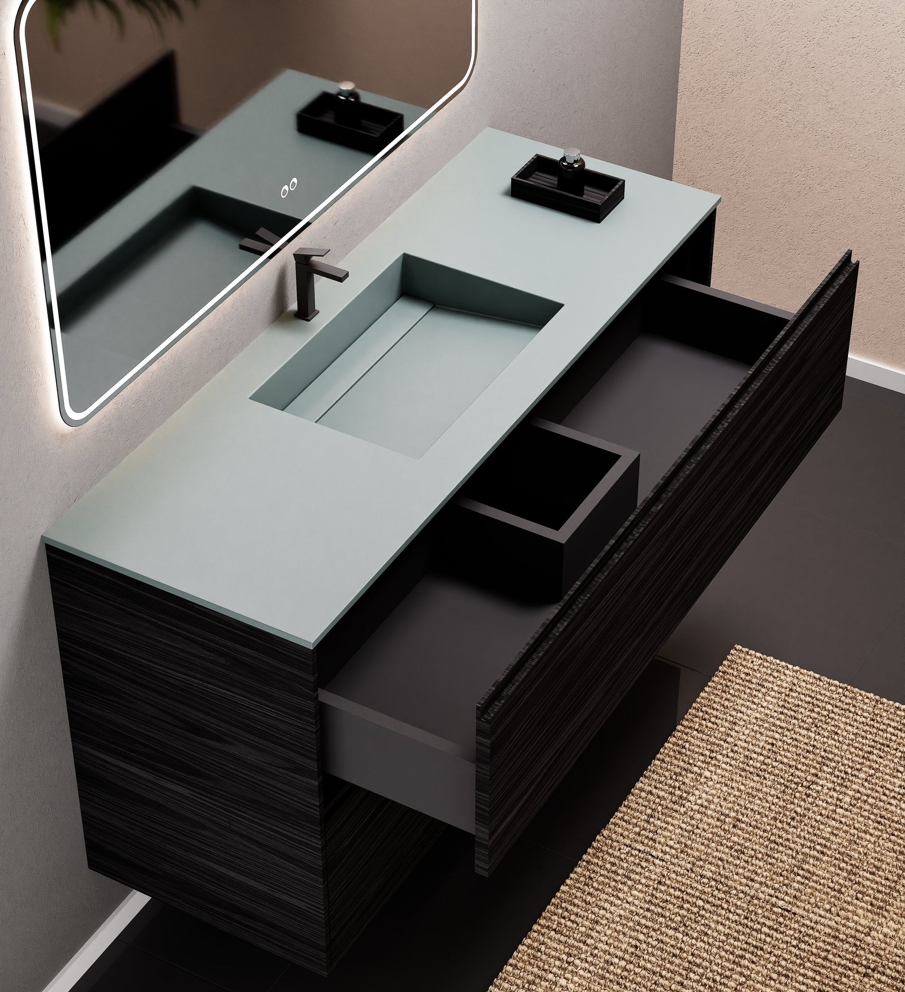 Aurora Frame – Corian® Basin with 2 Stacked Drawers - ROVALUX