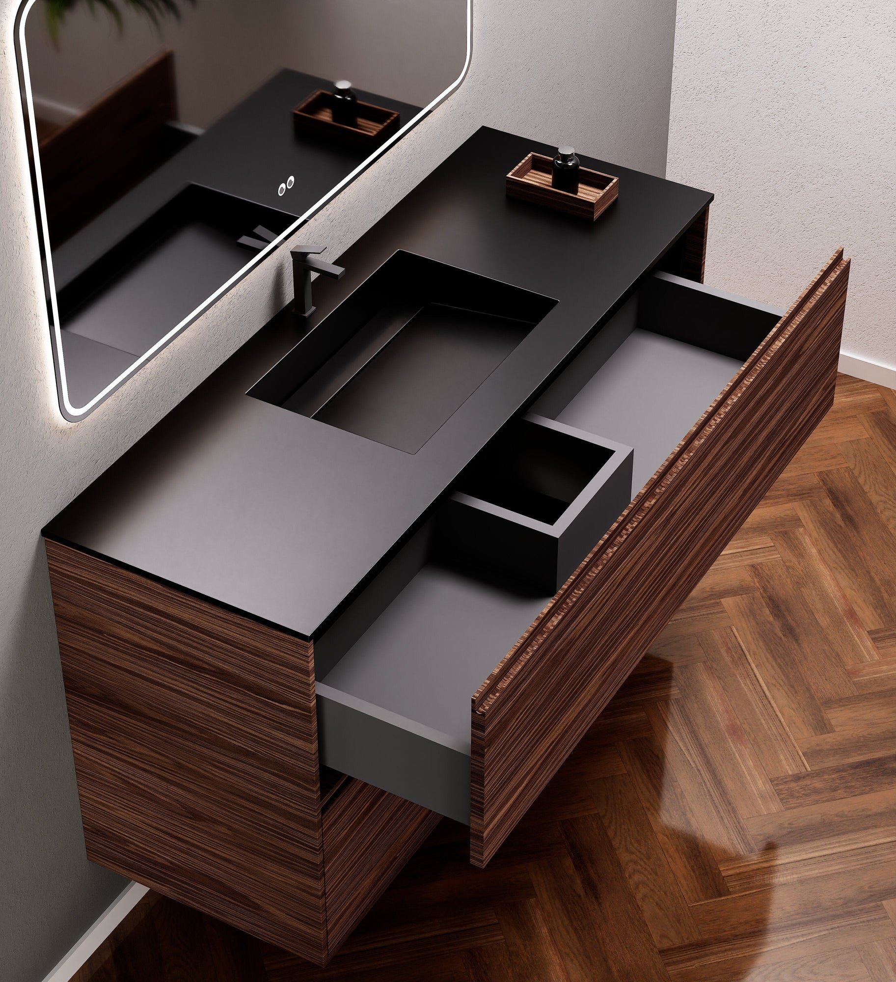 Aurora Frame – Corian® Basin with 2 Stacked Drawers - ROVALUX