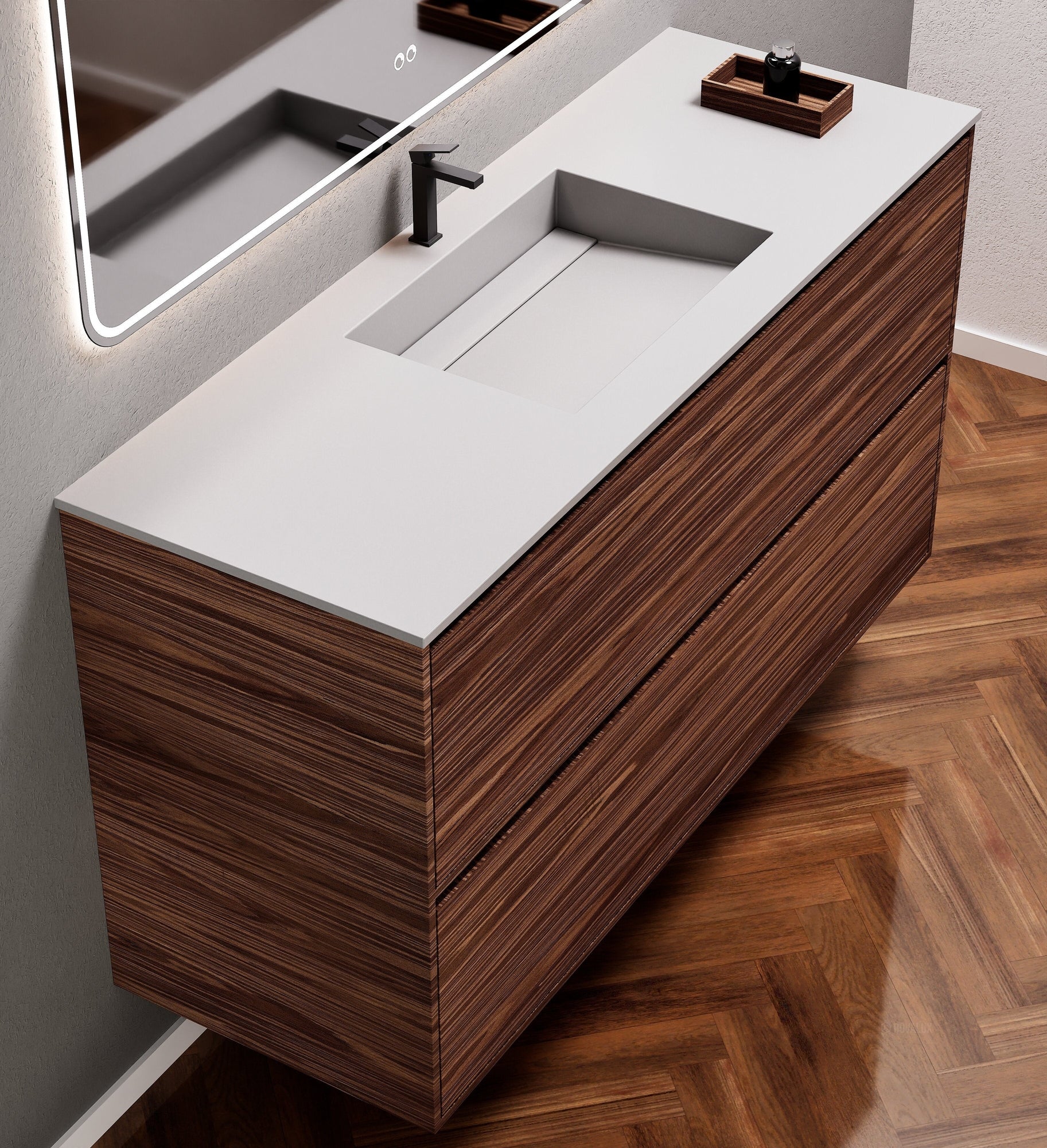 Aurora Frame – Corian® Basin with 2 Stacked Drawers - ROVALUX
