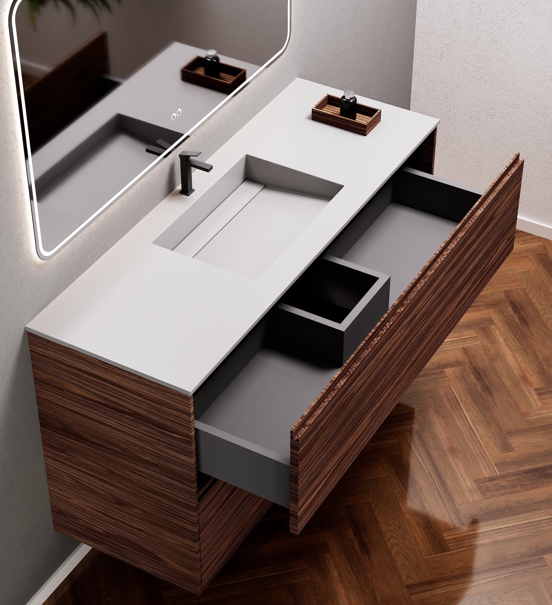 Aurora Frame – Corian® Basin with 2 Stacked Drawers - ROVALUX