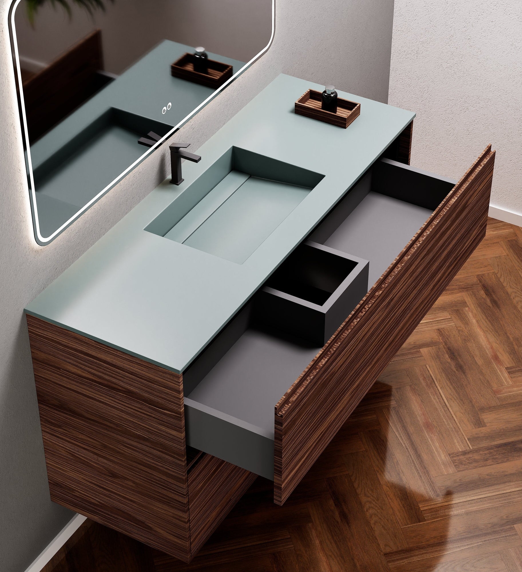 Aurora Frame – Corian® Basin with 2 Stacked Drawers - ROVALUX