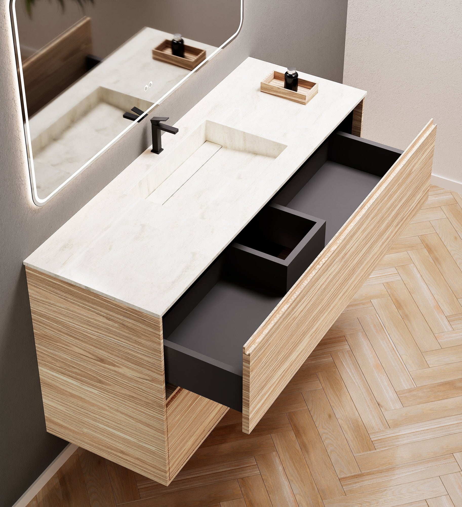 Aurora Frame – Corian® Basin with 2 Stacked Drawers - ROVALUX