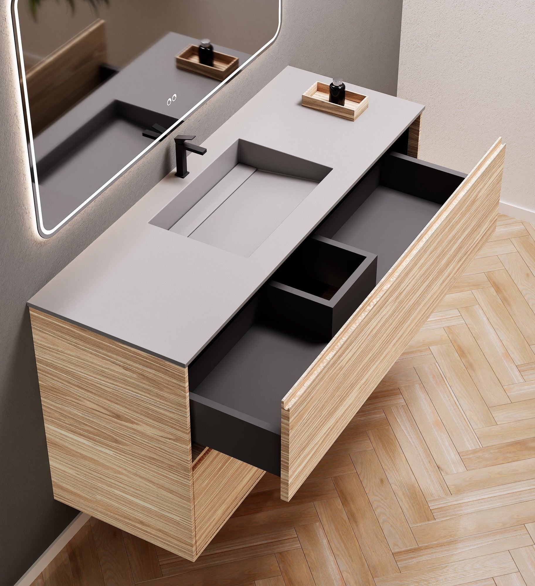 Aurora Frame – Corian® Basin with 2 Stacked Drawers - ROVALUX