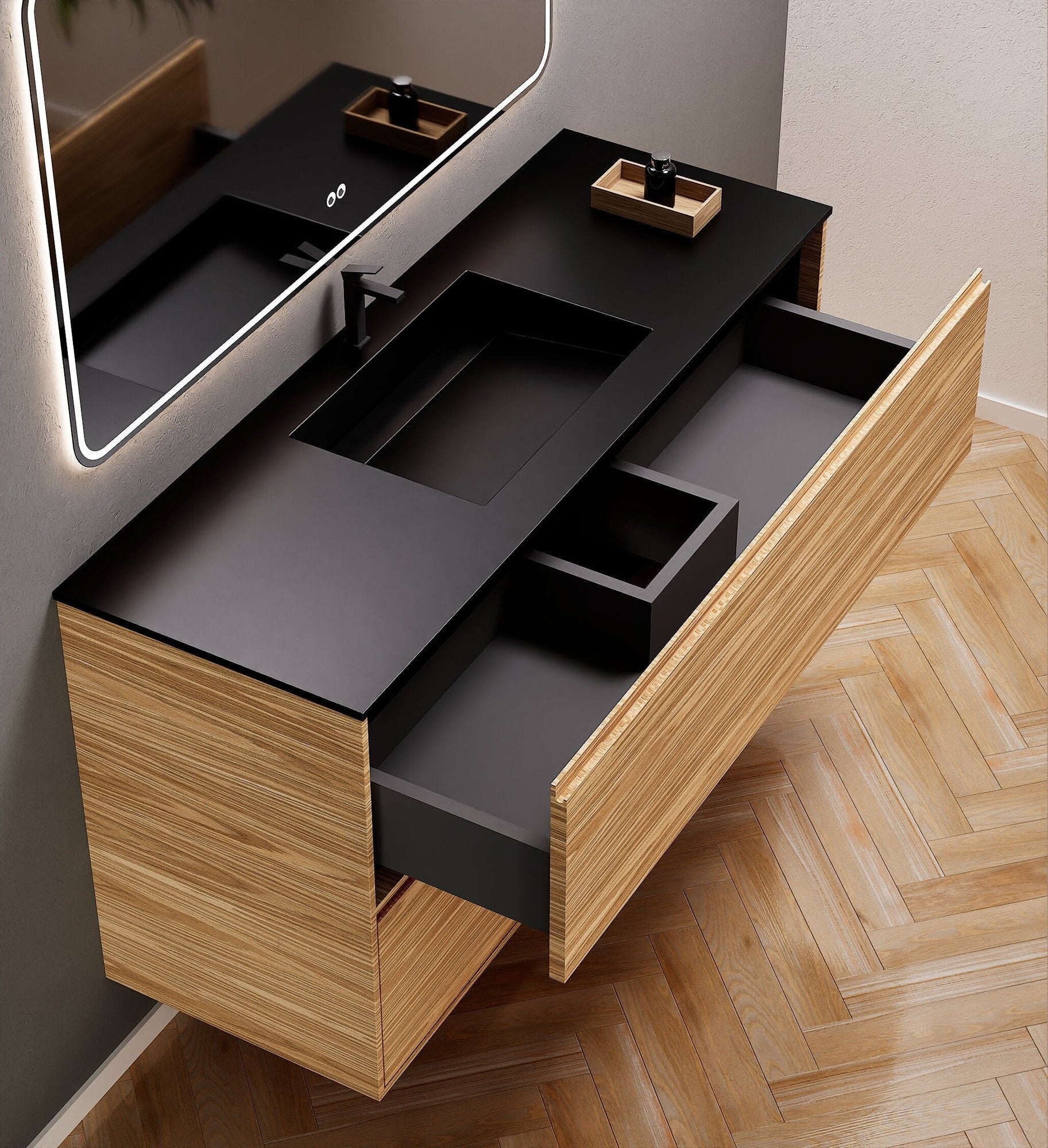 Aurora Frame – Corian® Basin with 2 Stacked Drawers - ROVALUX